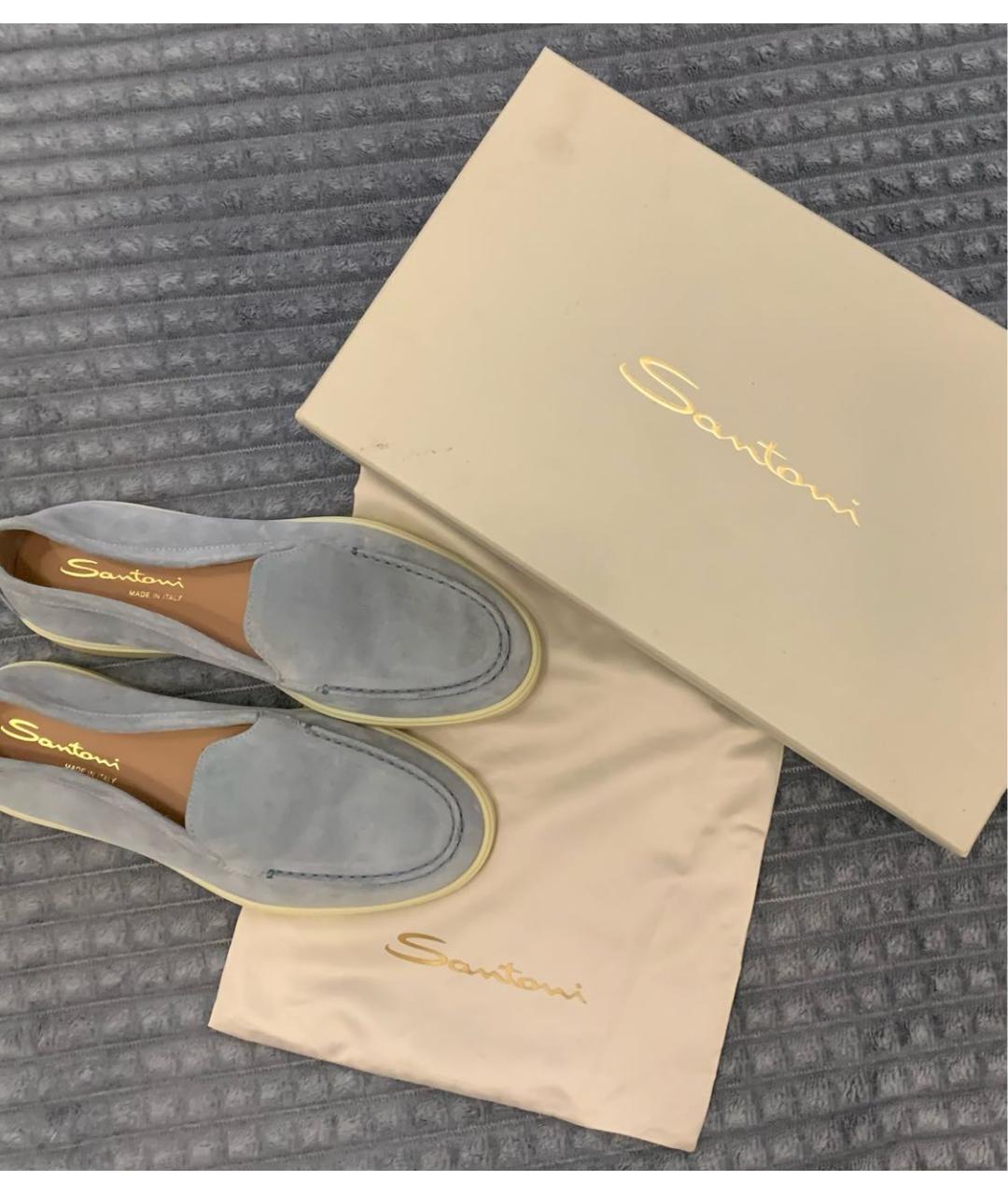 SANTONI Голубые замшевые лоферы, фото 5