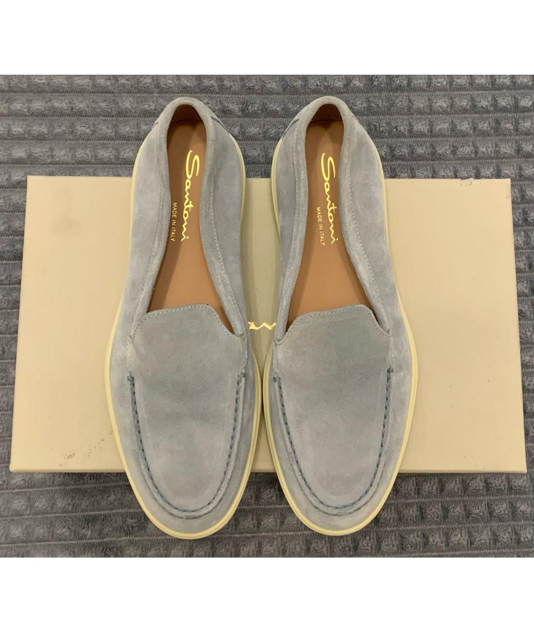 SANTONI Голубые замшевые лоферы, фото 2