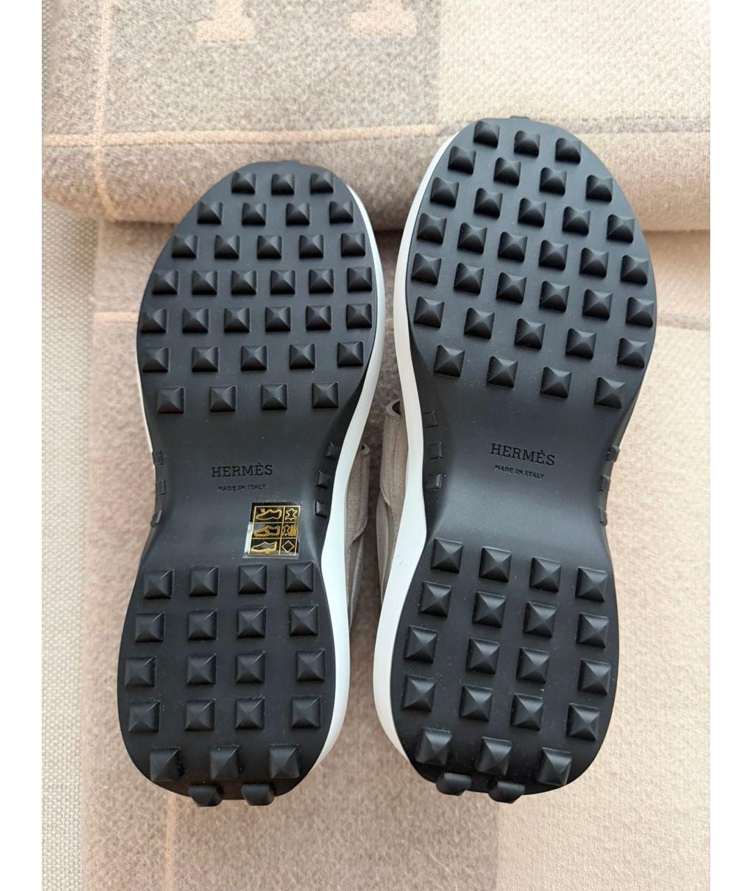 HERMES Бежевые замшевые кроссовки, фото 4