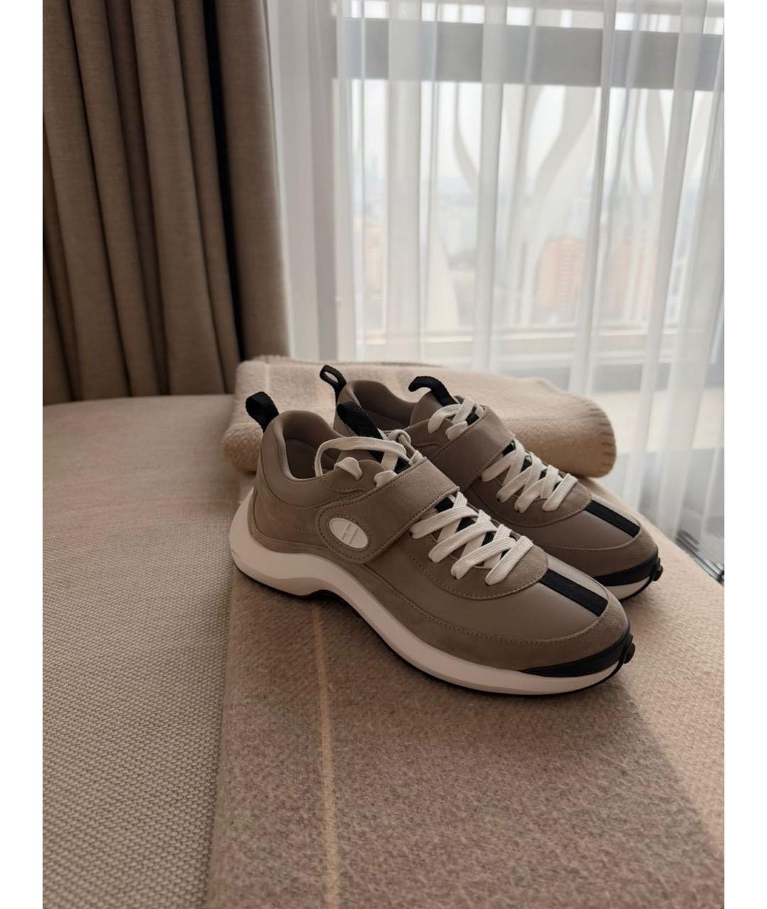 HERMES Бежевые замшевые кроссовки, фото 5