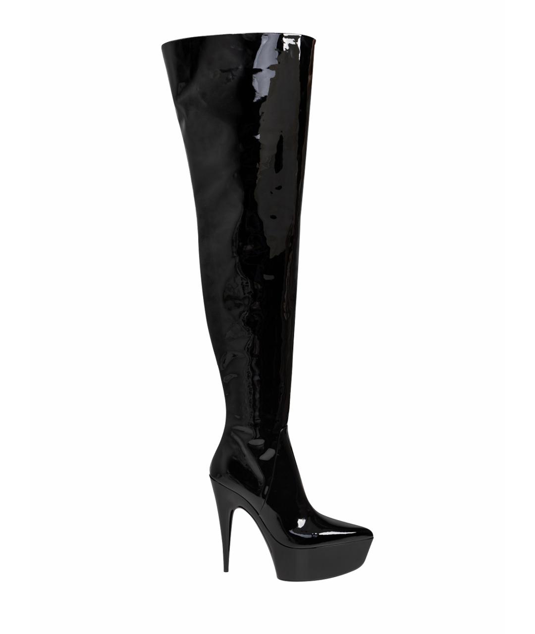 BALENCIAGA Черные ботфорты из лакированной кожи, фото 1