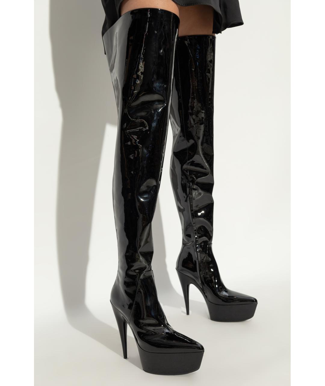 BALENCIAGA Черные ботфорты из лакированной кожи, фото 5