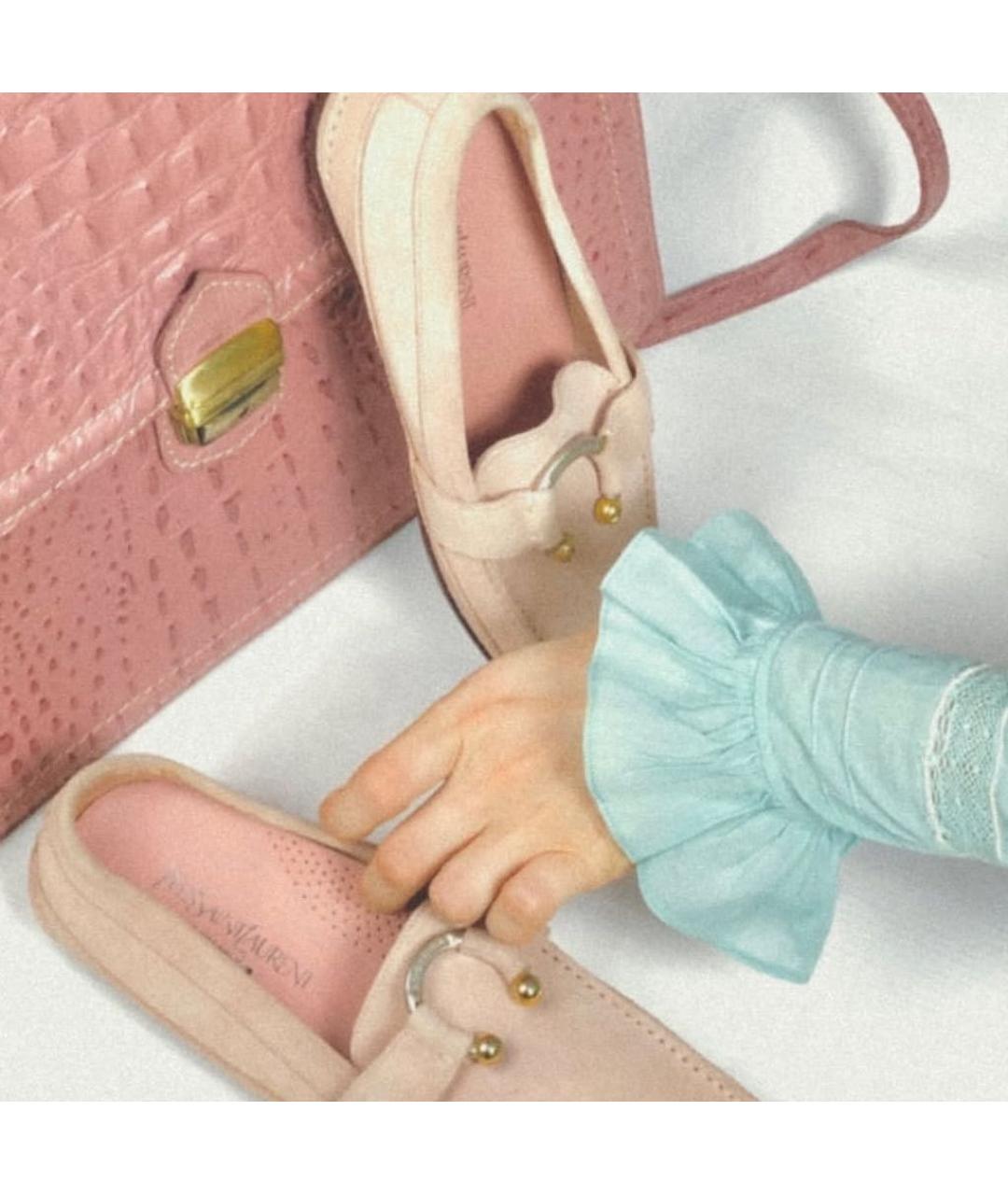 SAINT LAURENT Розовые замшевые мокасины, фото 5