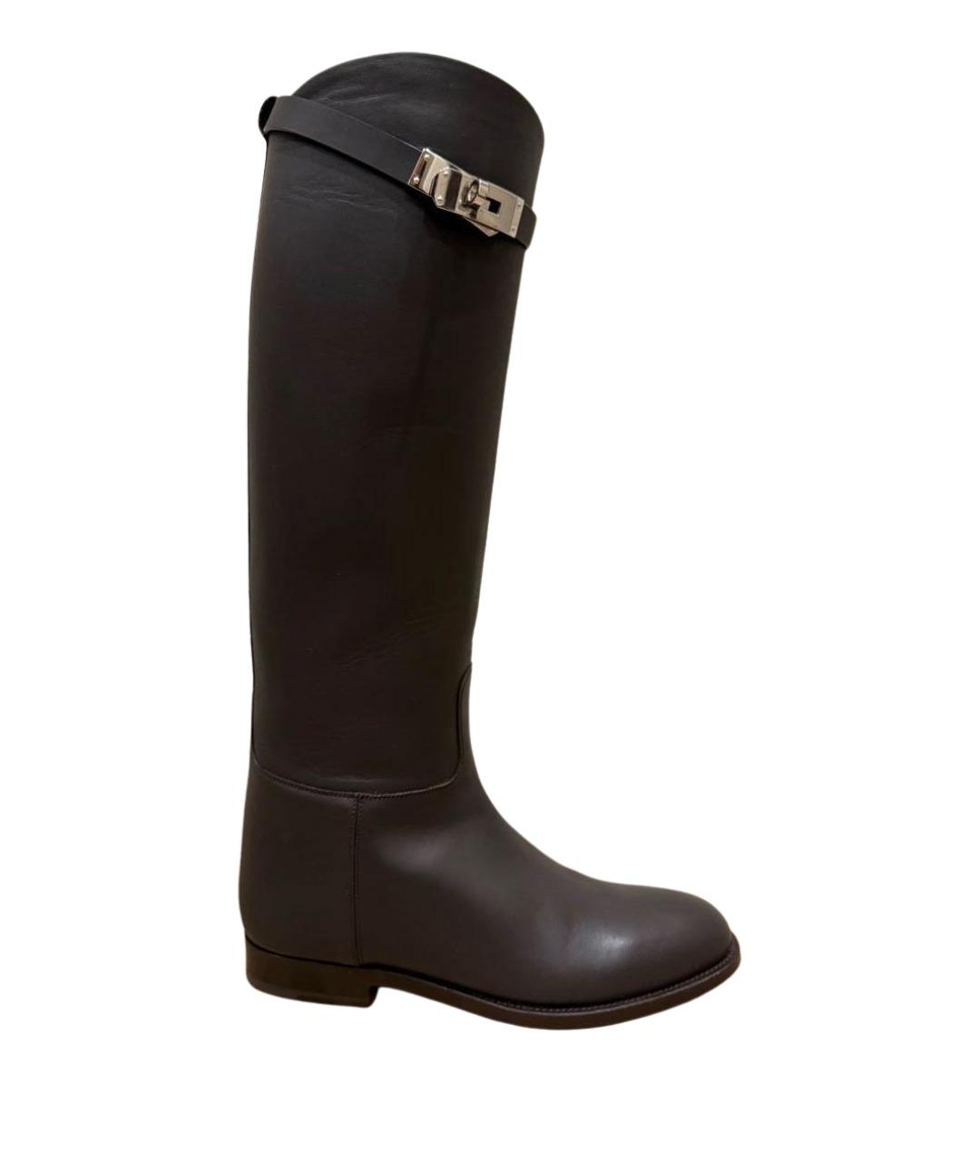 HERMES Коричневые кожаные сапоги, фото 1