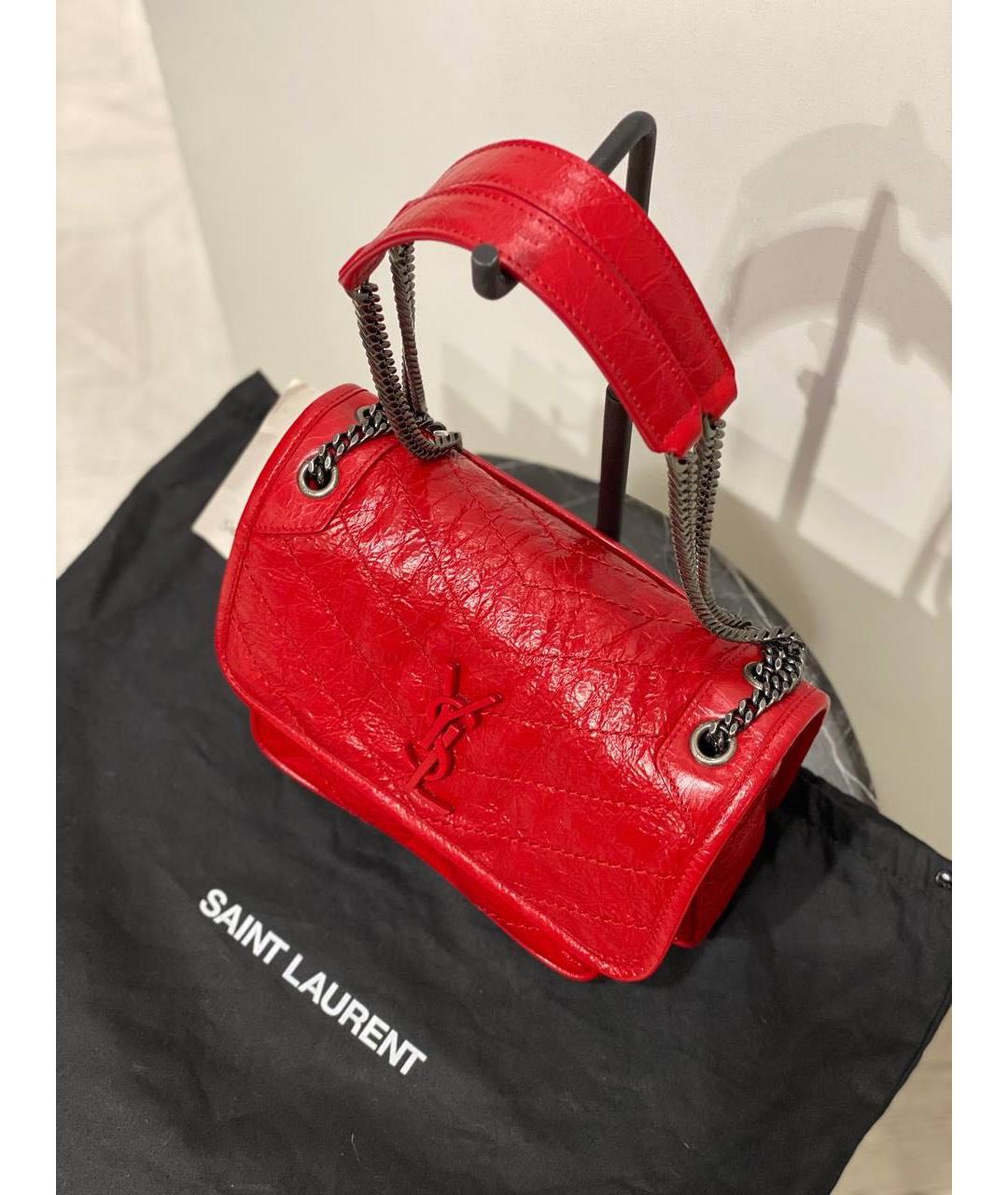 SAINT LAURENT Красная кожаная сумка через плечо, фото 4