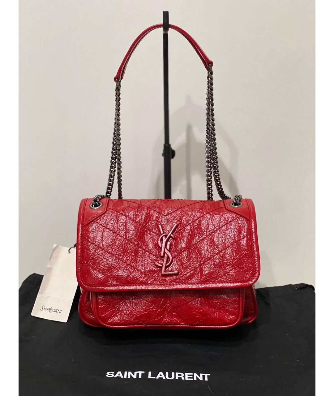 SAINT LAURENT Красная кожаная сумка через плечо, фото 6