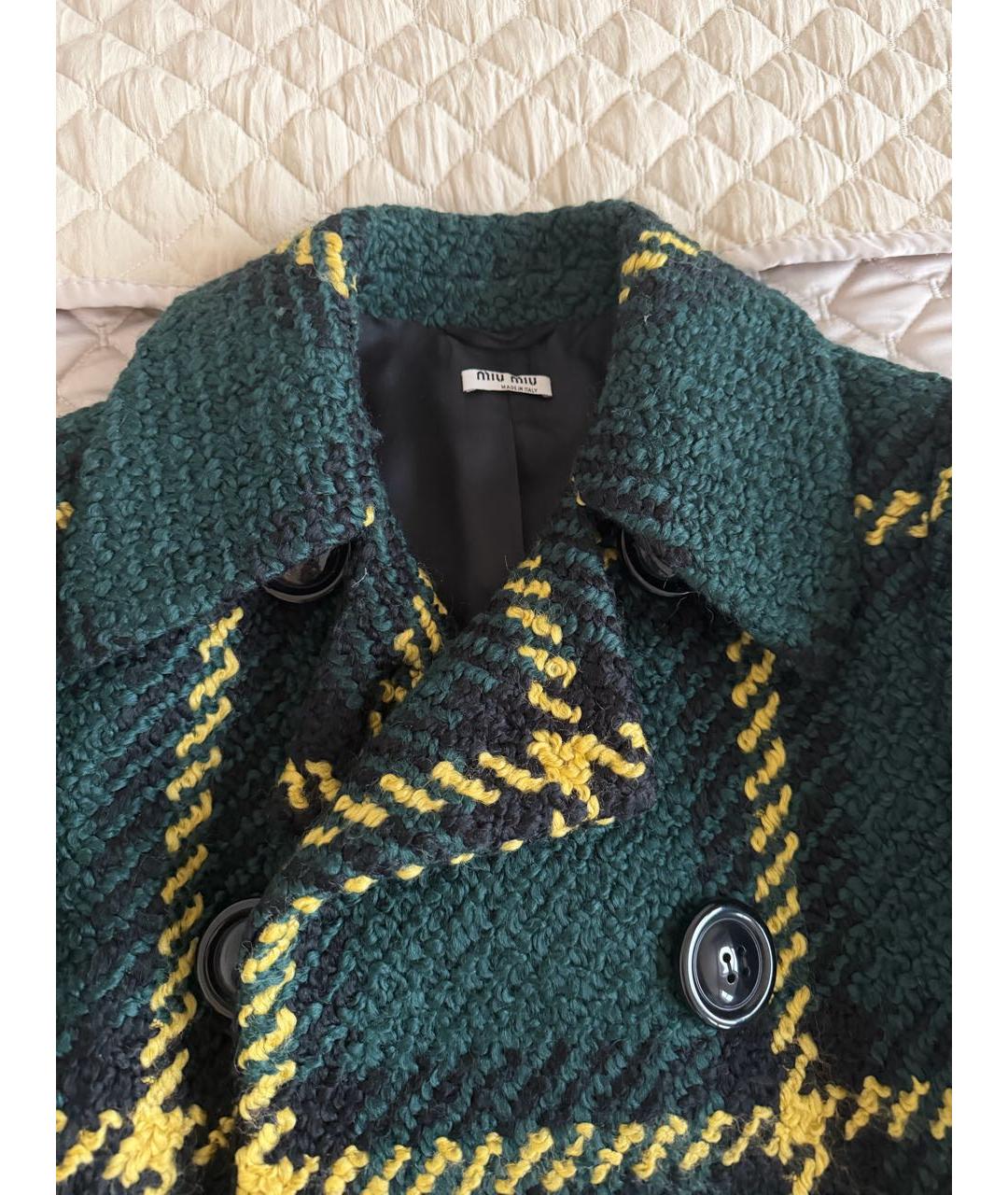 MIU MIU Зеленые шерстяное пальто, фото 3