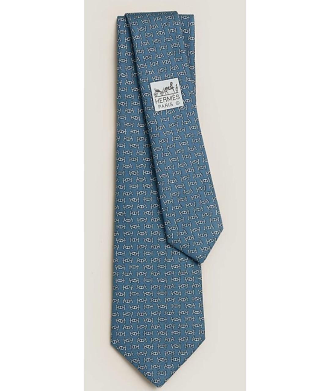 HERMES Синий шелковый галстук, фото 2