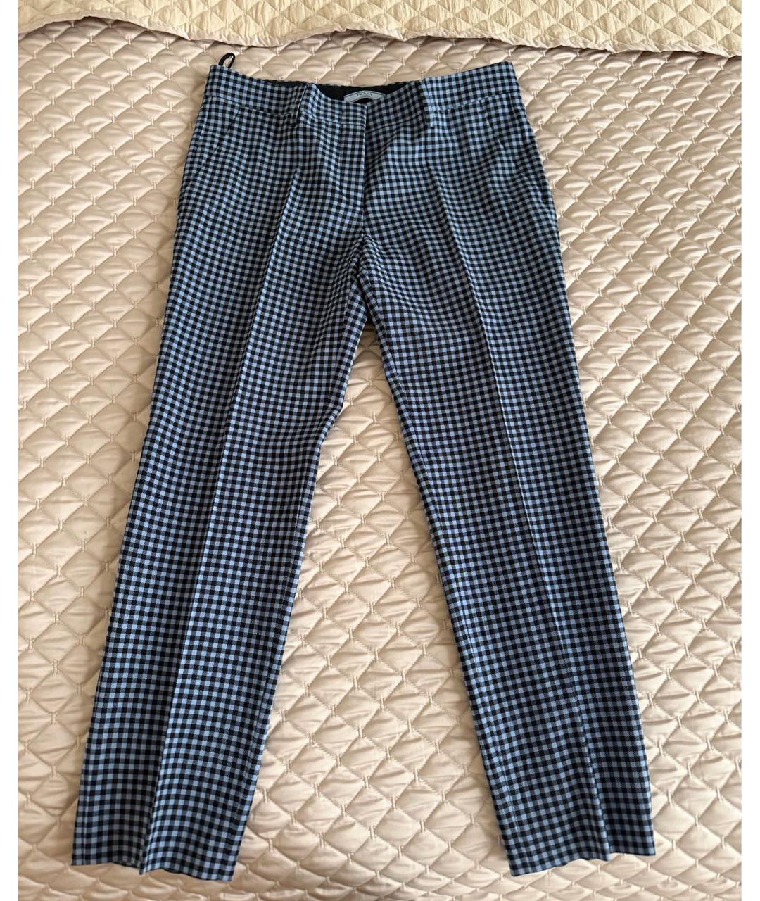 PRADA Голубые хлопко-эластановые прямые брюки, фото 7