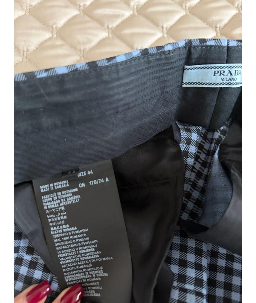 PRADA Голубые хлопко-эластановые прямые брюки, фото 5