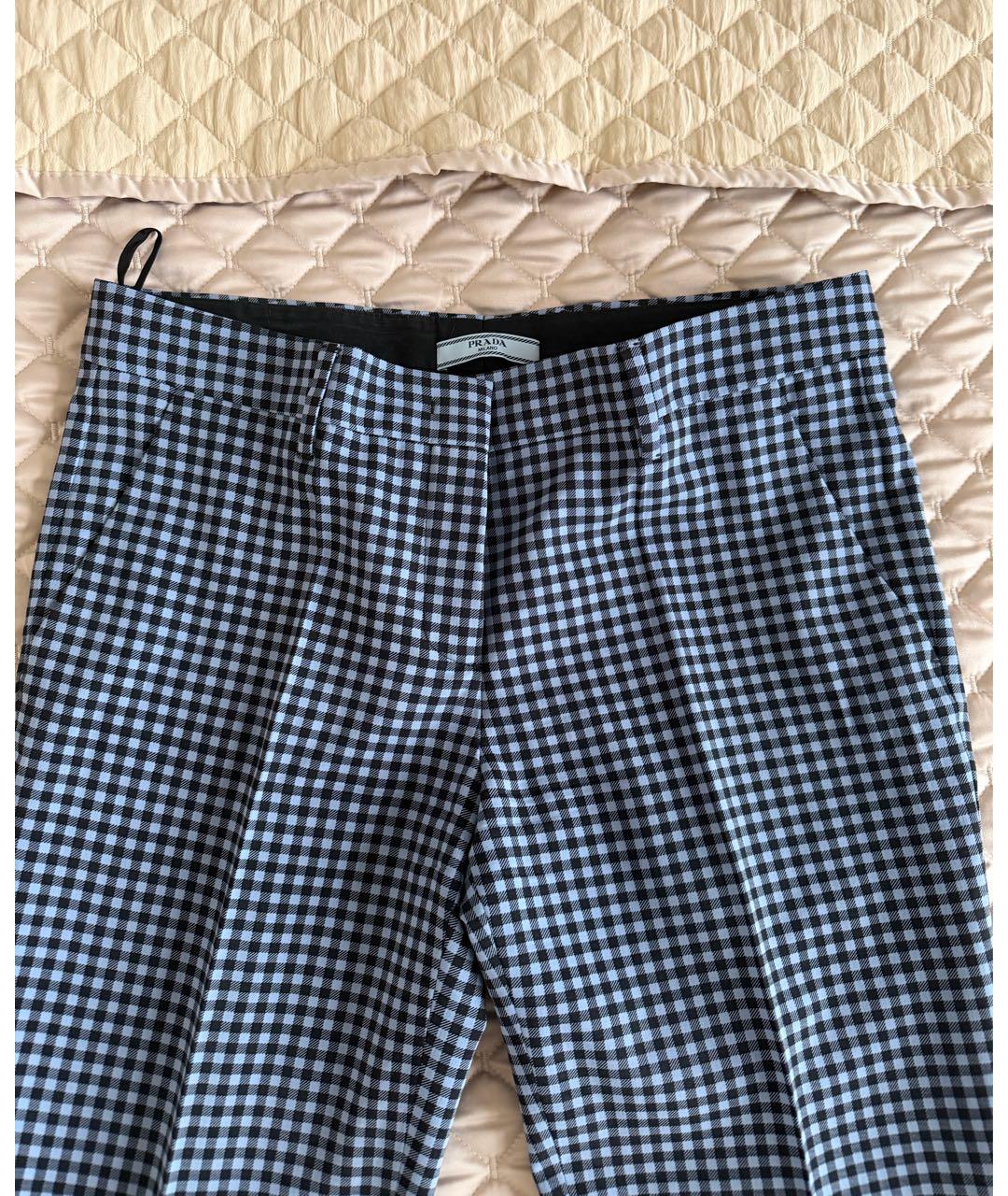 PRADA Голубые хлопко-эластановые прямые брюки, фото 3