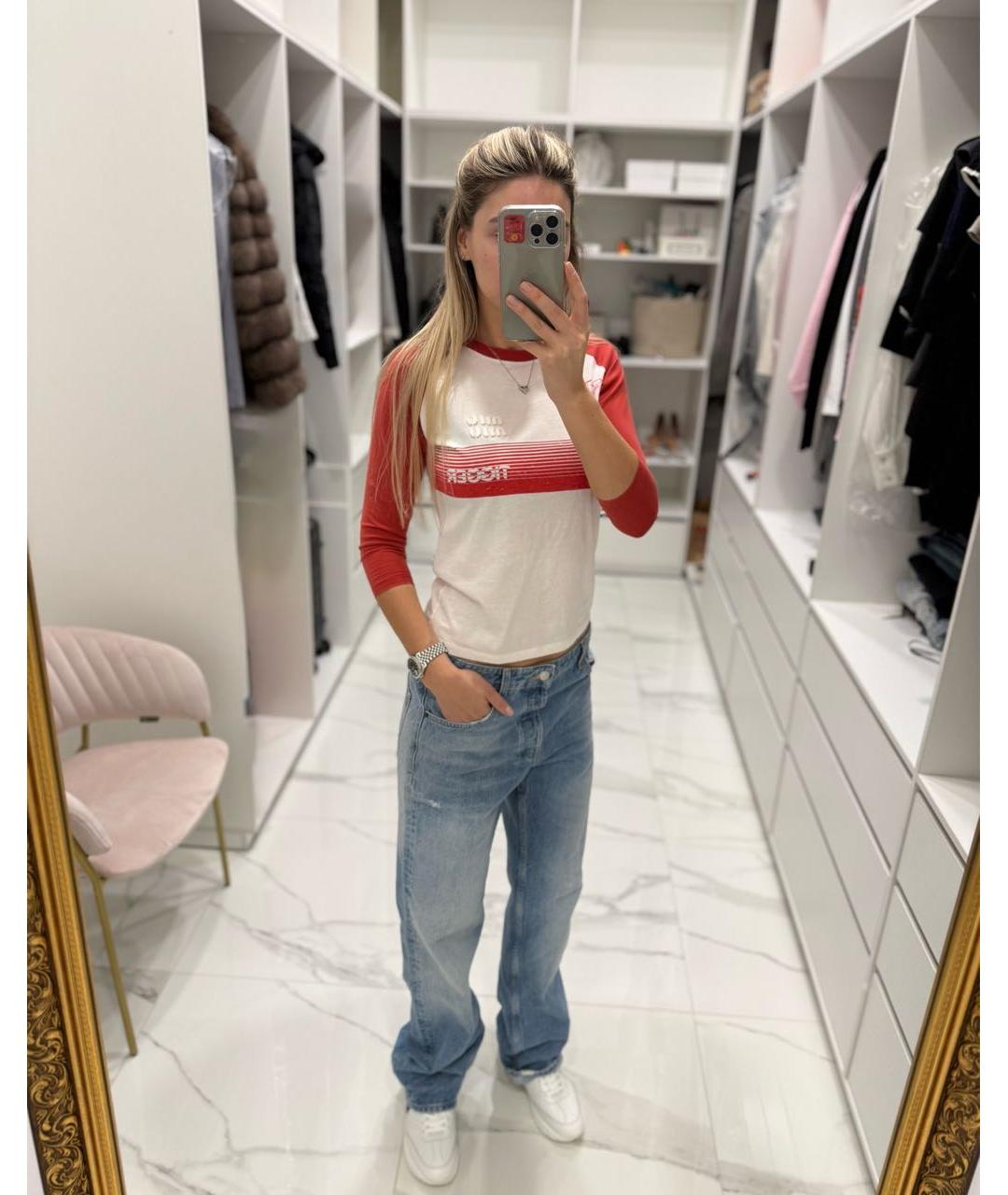 MIU MIU Белая хлопковая футболка, фото 6