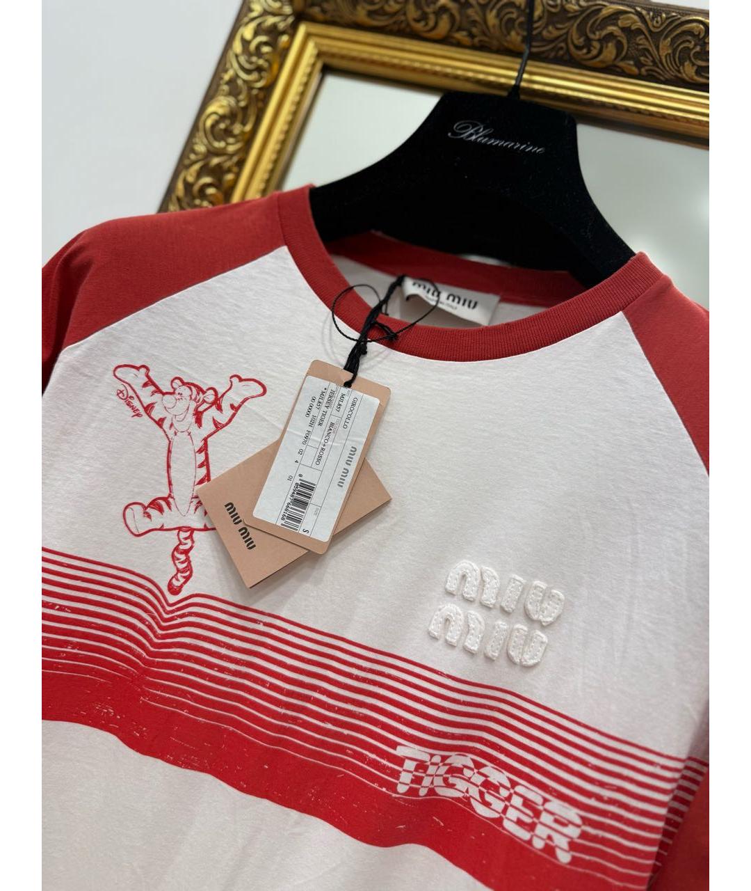 MIU MIU Белая хлопковая футболка, фото 8