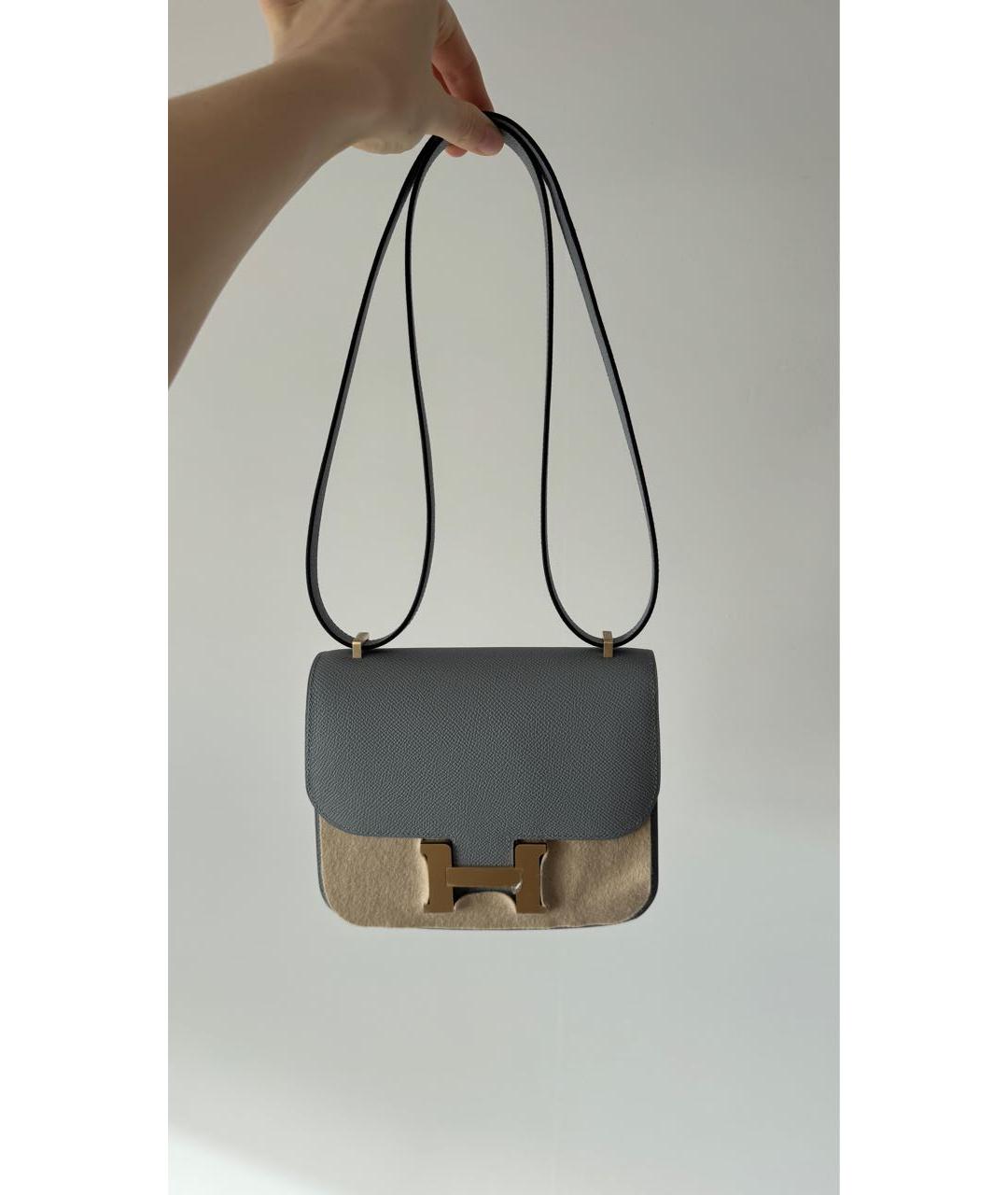 HERMES Серая кожаная сумка через плечо, фото 5