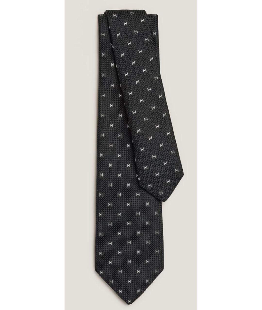 HERMES Черный шелковый галстук, фото 2