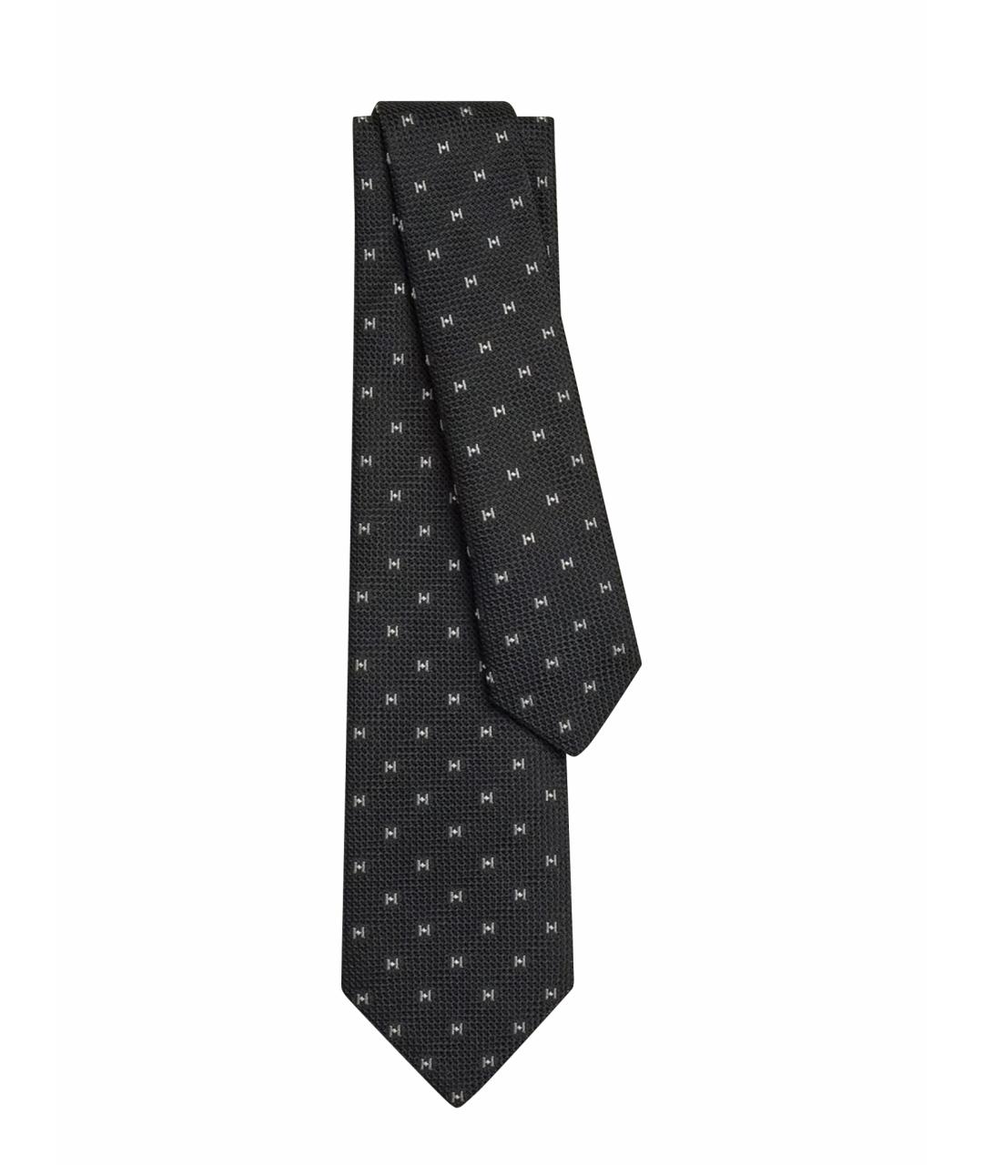 HERMES Черный шелковый галстук, фото 1
