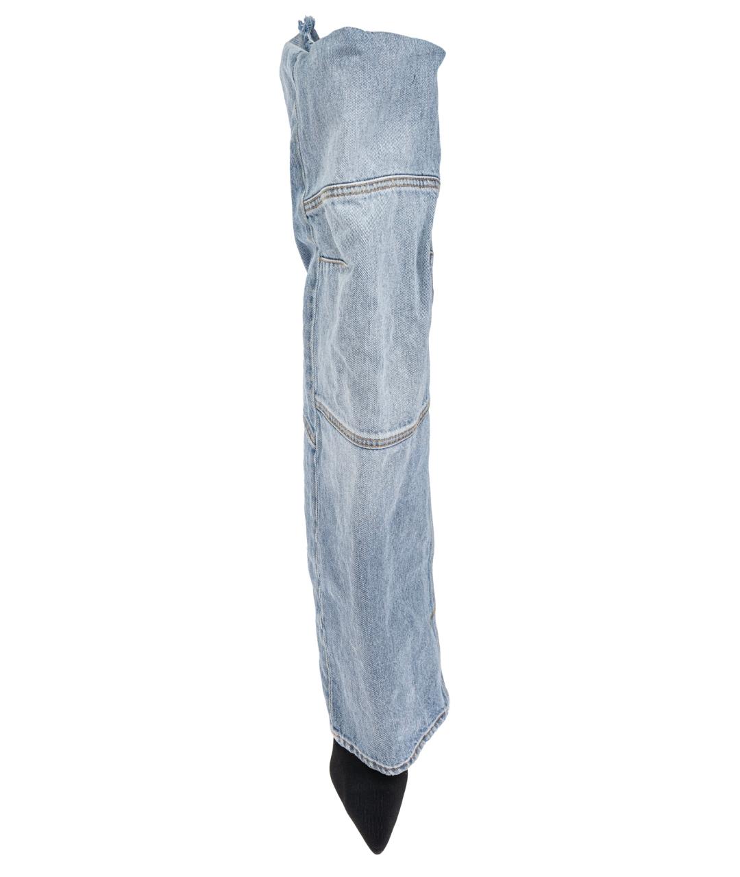 BALENCIAGA Голубые текстильные ботфорты, фото 3