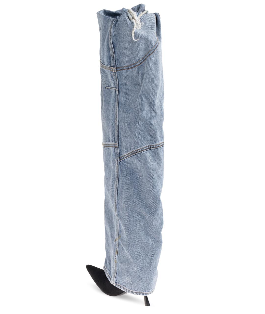 BALENCIAGA Голубые текстильные ботфорты, фото 4