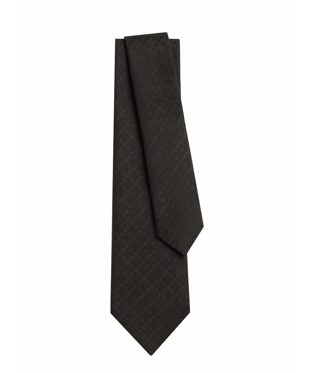 HERMES Черный шелковый галстук, фото 1