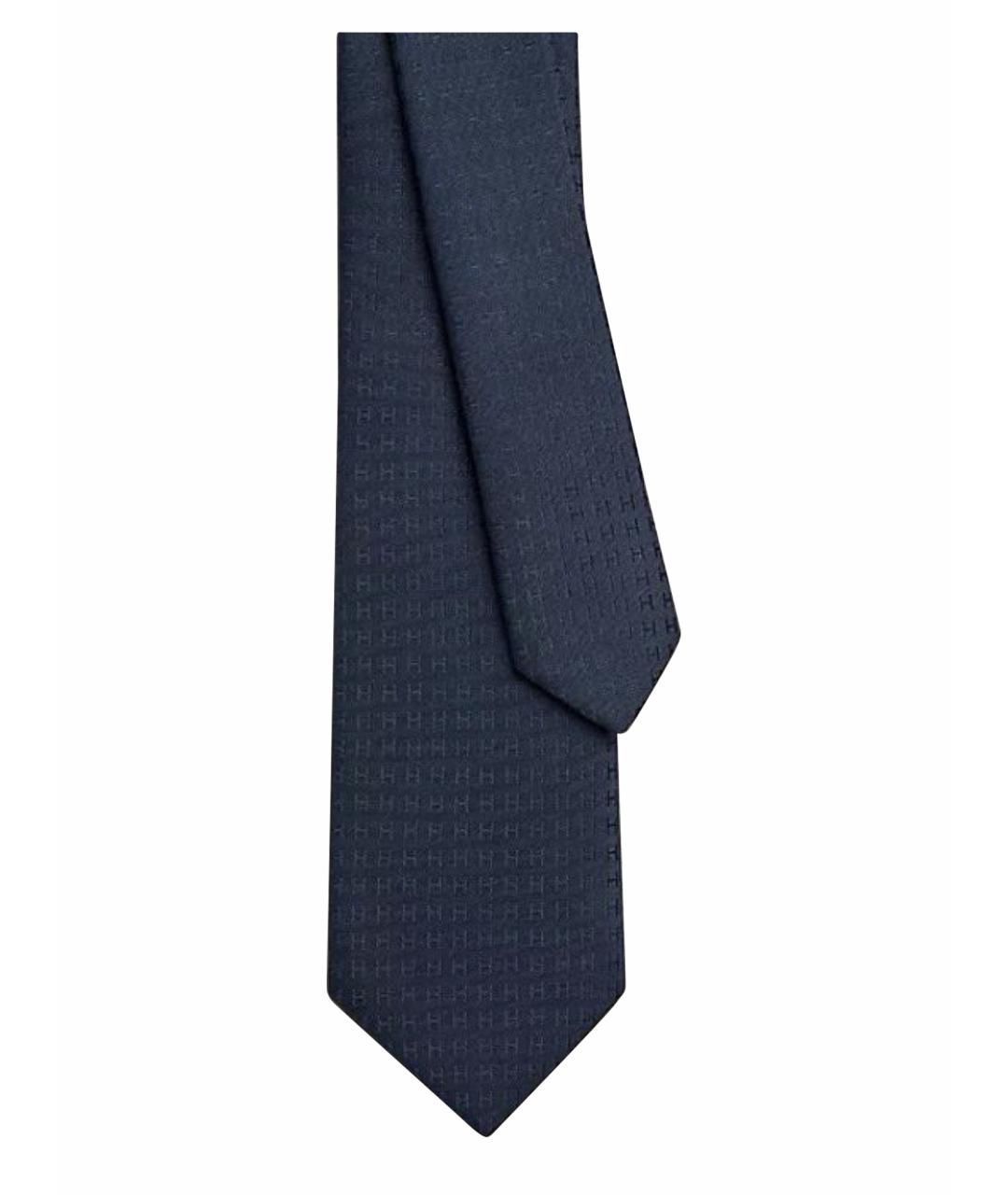 HERMES Темно-синий шелковый галстук, фото 1