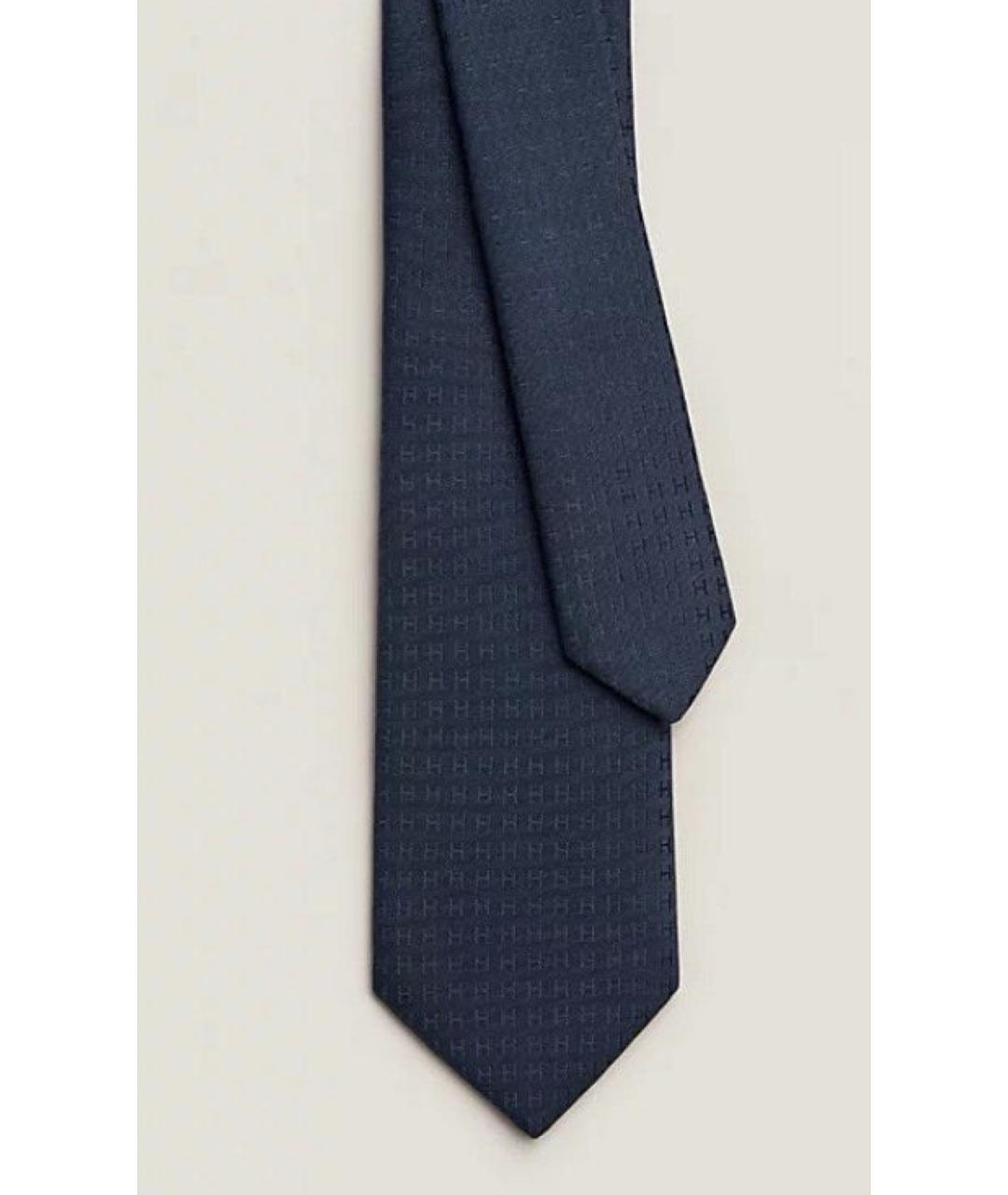 HERMES Темно-синий шелковый галстук, фото 2