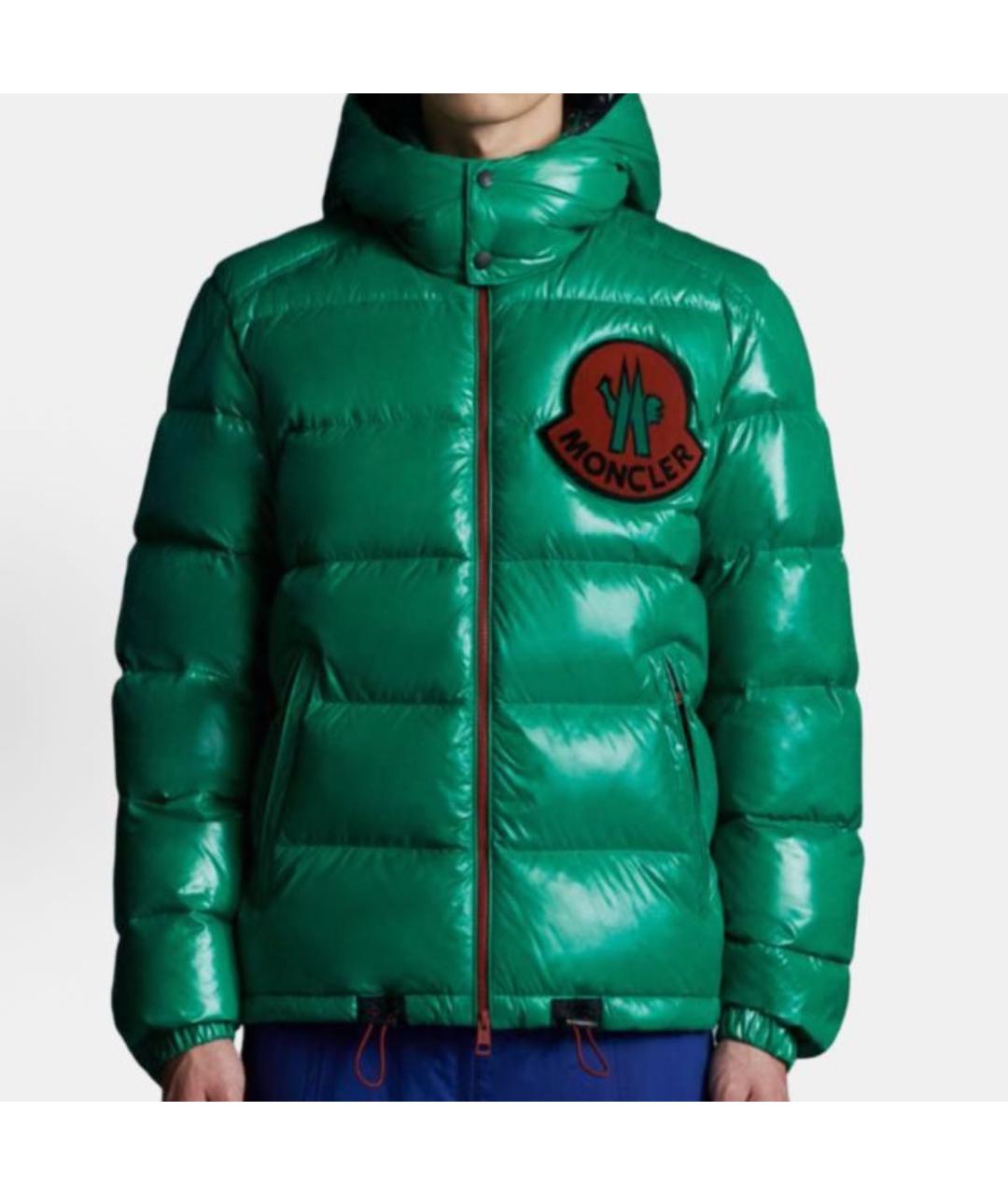 MONCLER Зеленый полиэстеровый пуховик, фото 5
