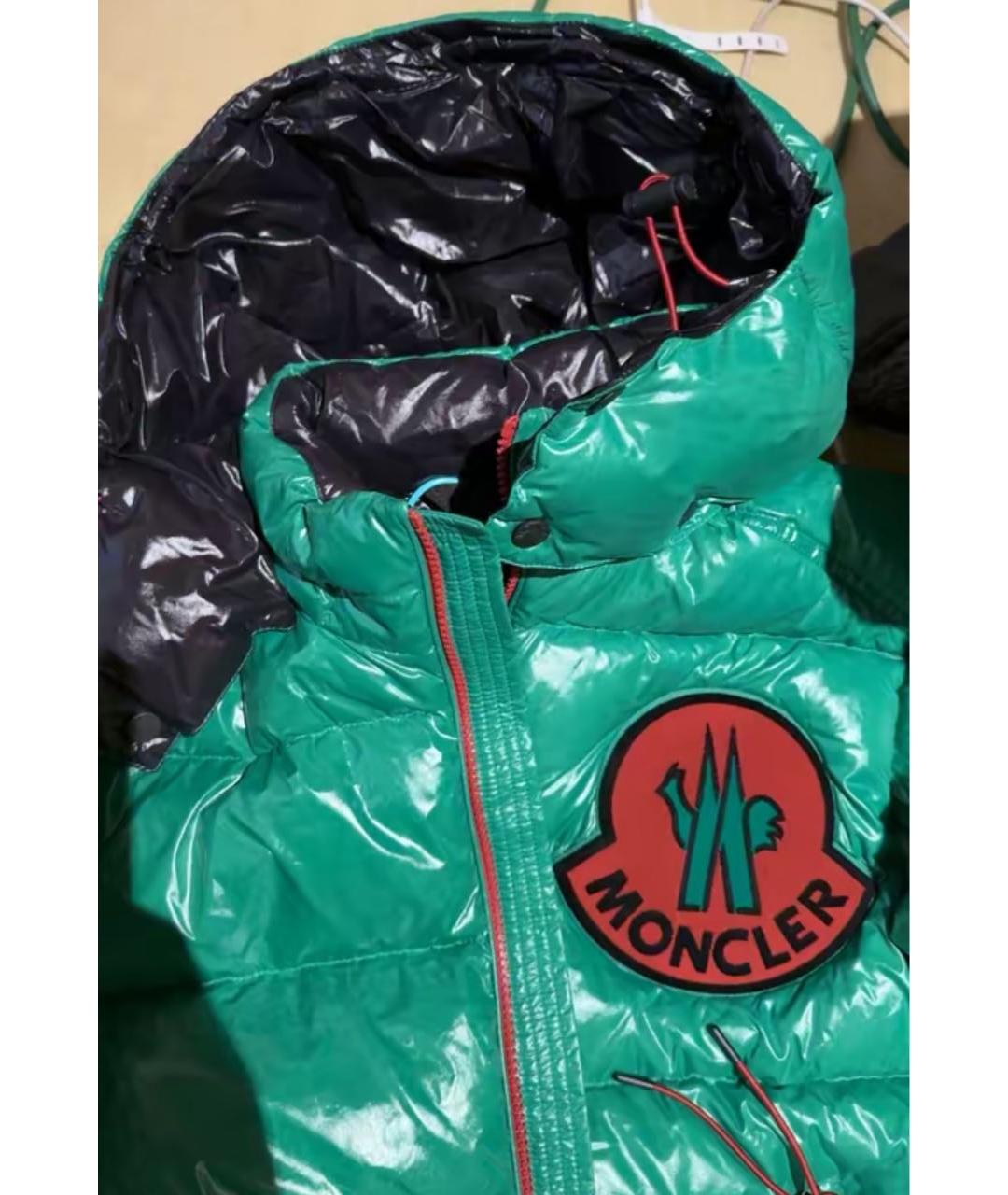 MONCLER Зеленый полиэстеровый пуховик, фото 7