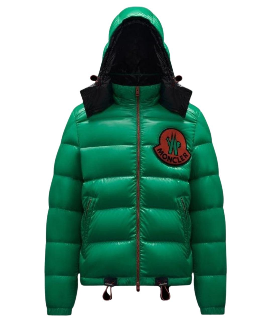 MONCLER Зеленый полиэстеровый пуховик, фото 1