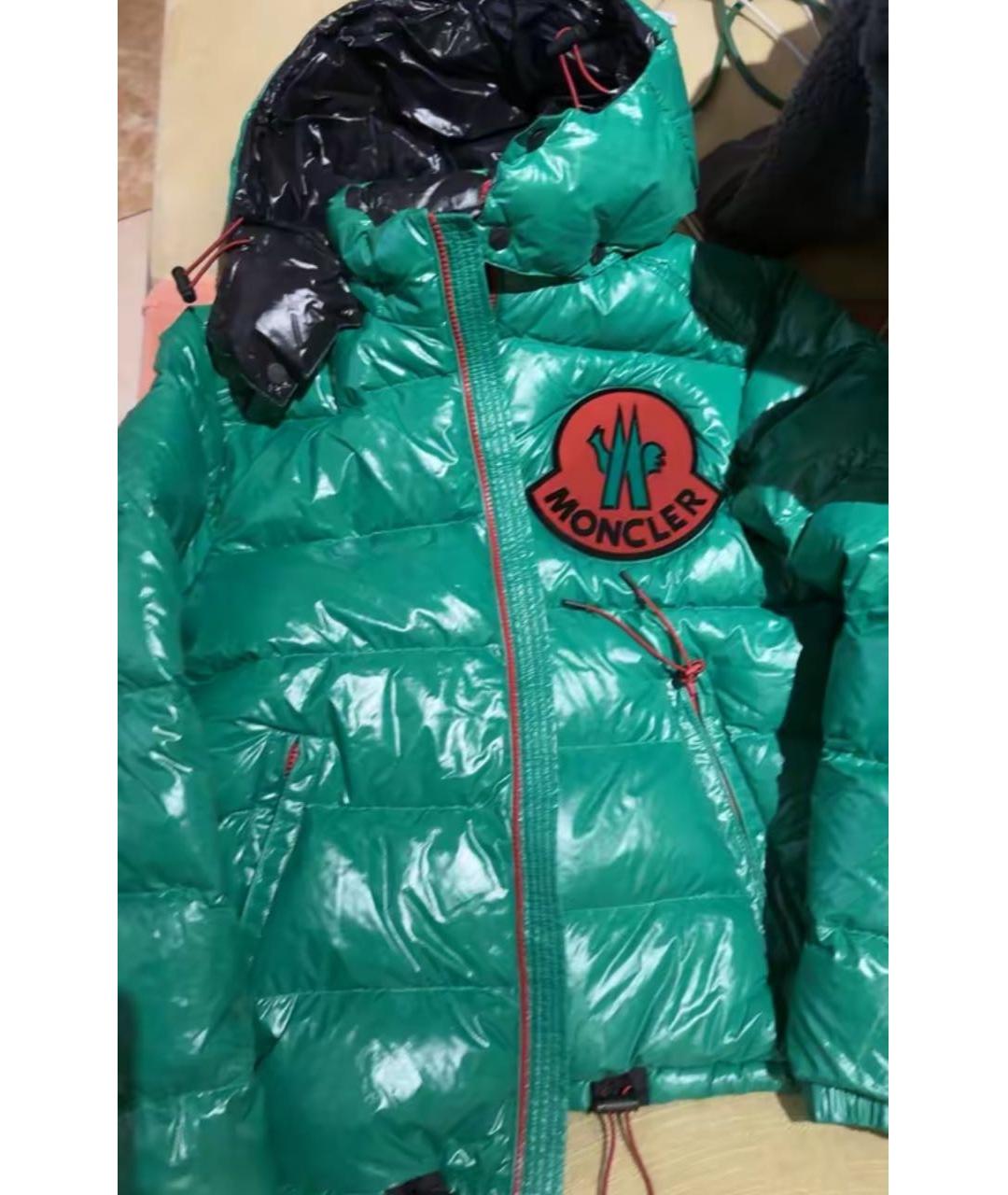 MONCLER Зеленый полиэстеровый пуховик, фото 6