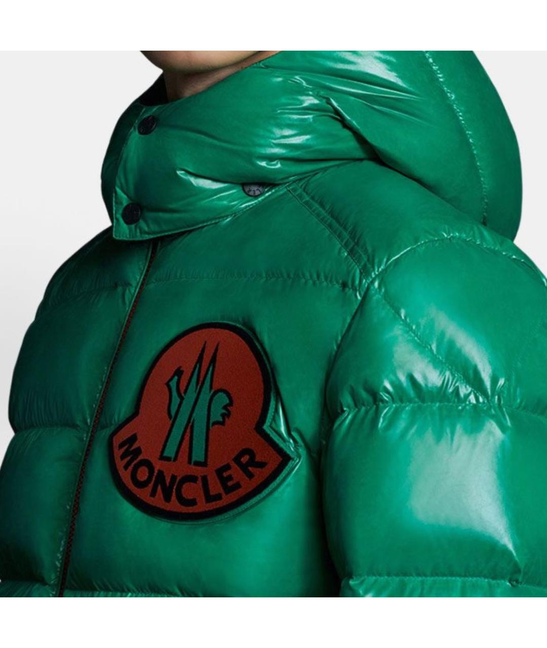 MONCLER Зеленый полиэстеровый пуховик, фото 4