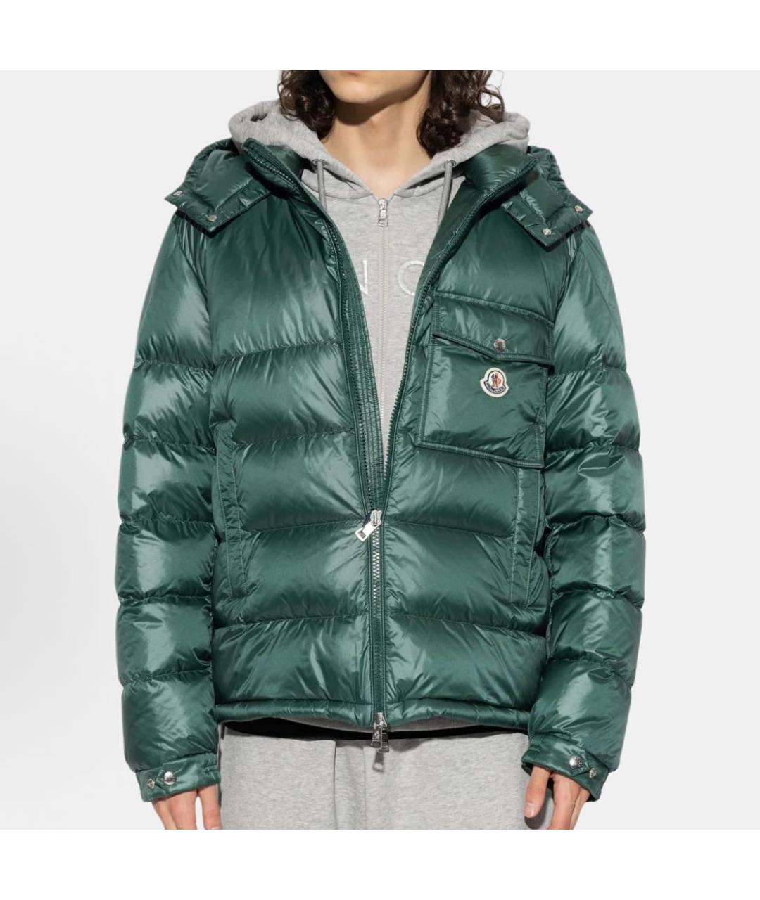 MONCLER Зеленый полиэстеровый пуховик, фото 3