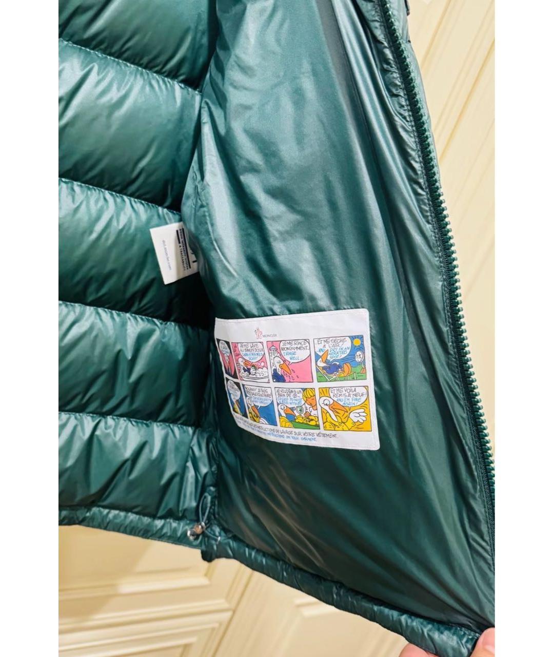 MONCLER Зеленый полиэстеровый пуховик, фото 7