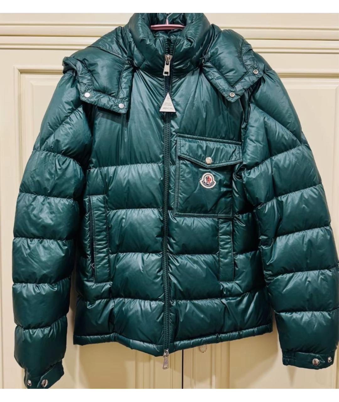 MONCLER Зеленый полиэстеровый пуховик, фото 6
