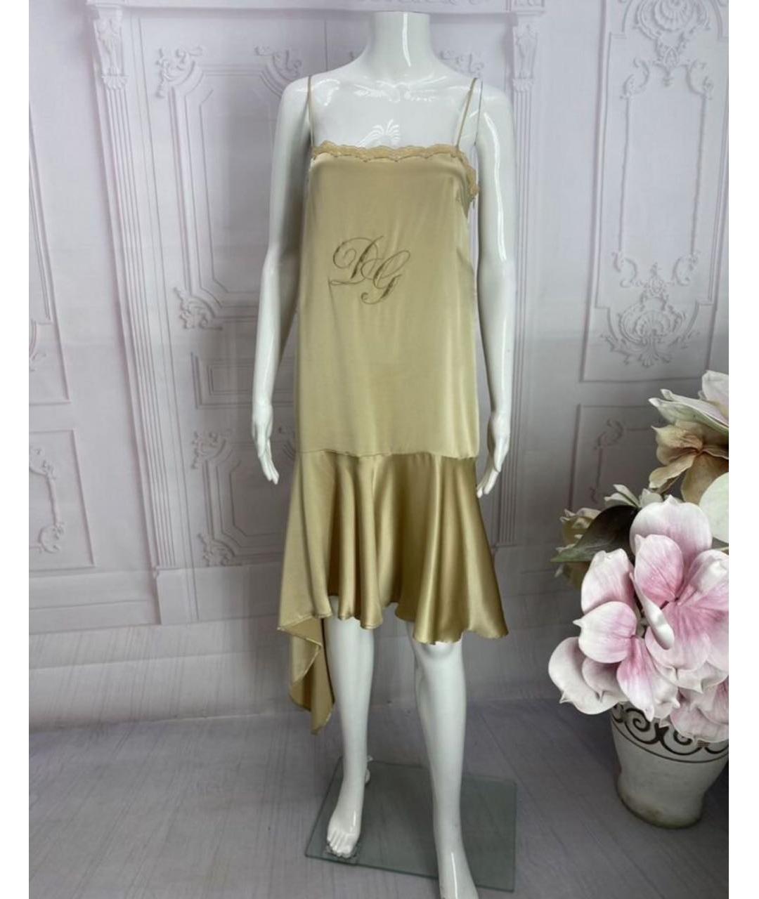 DOLCE&GABBANA Золотое шелковое коктейльное платье, фото 5