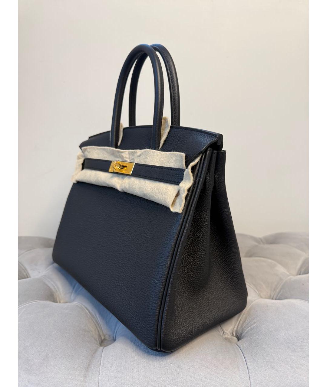 HERMES Черная кожаная сумка с короткими ручками, фото 2