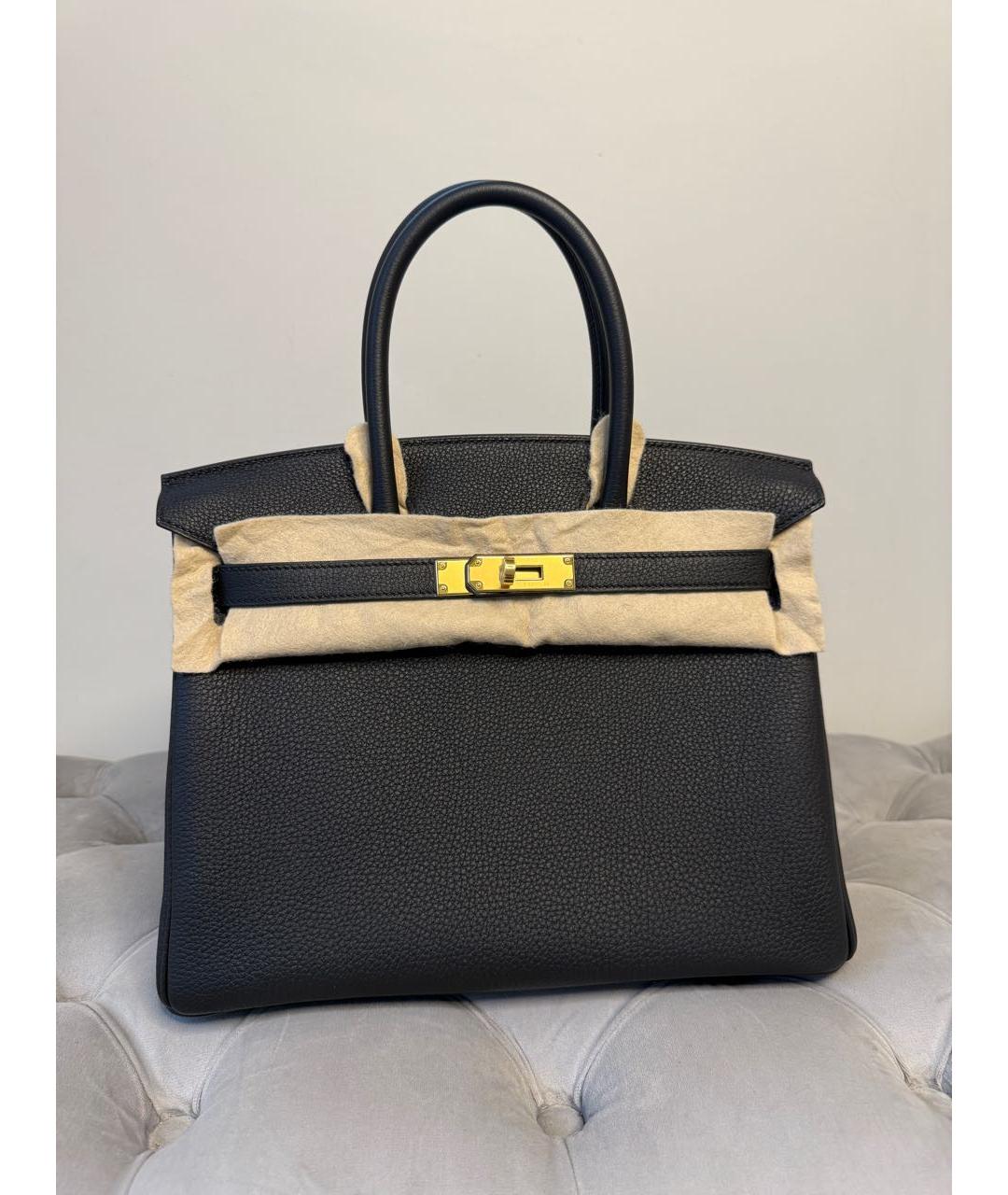 HERMES Черная кожаная сумка с короткими ручками, фото 4