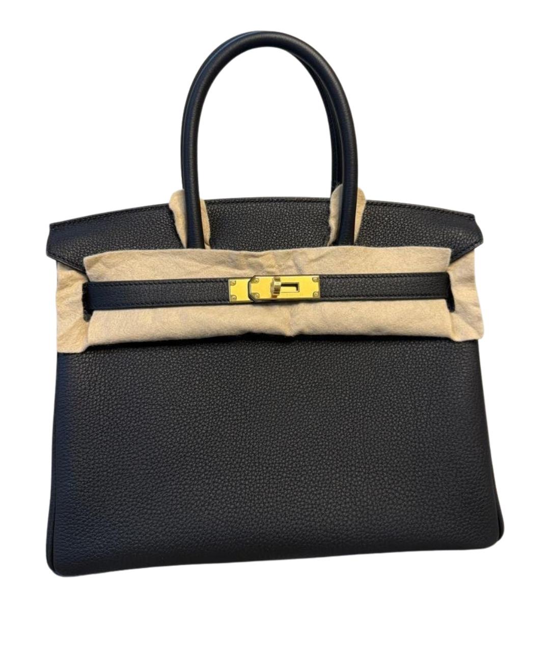 HERMES Черная кожаная сумка с короткими ручками, фото 1