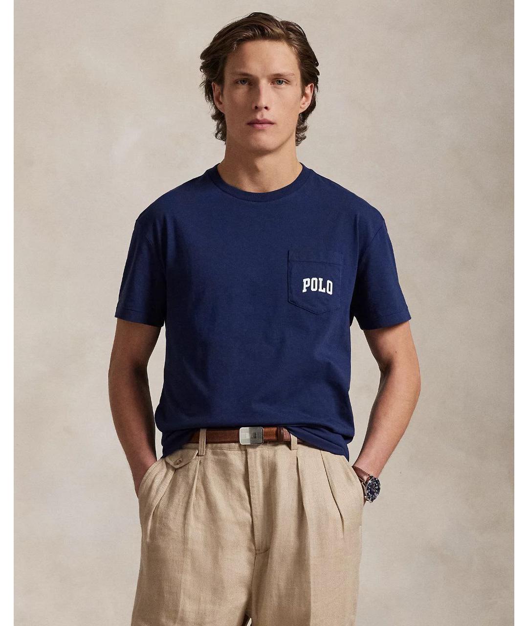 POLO RALPH LAUREN Темно-синяя хлопковая футболка, фото 2