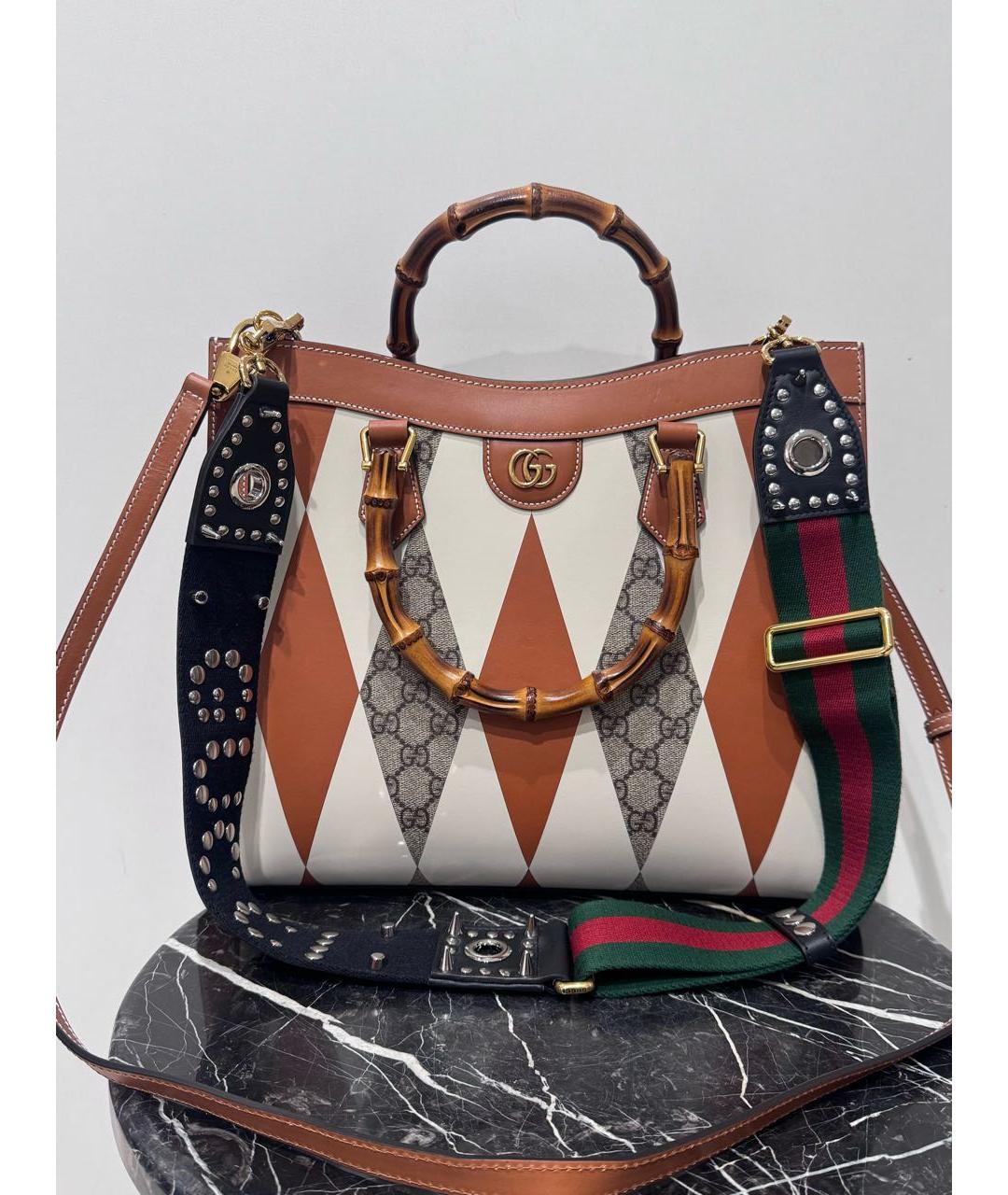 GUCCI Бежевая кожаная сумка с короткими ручками, фото 8