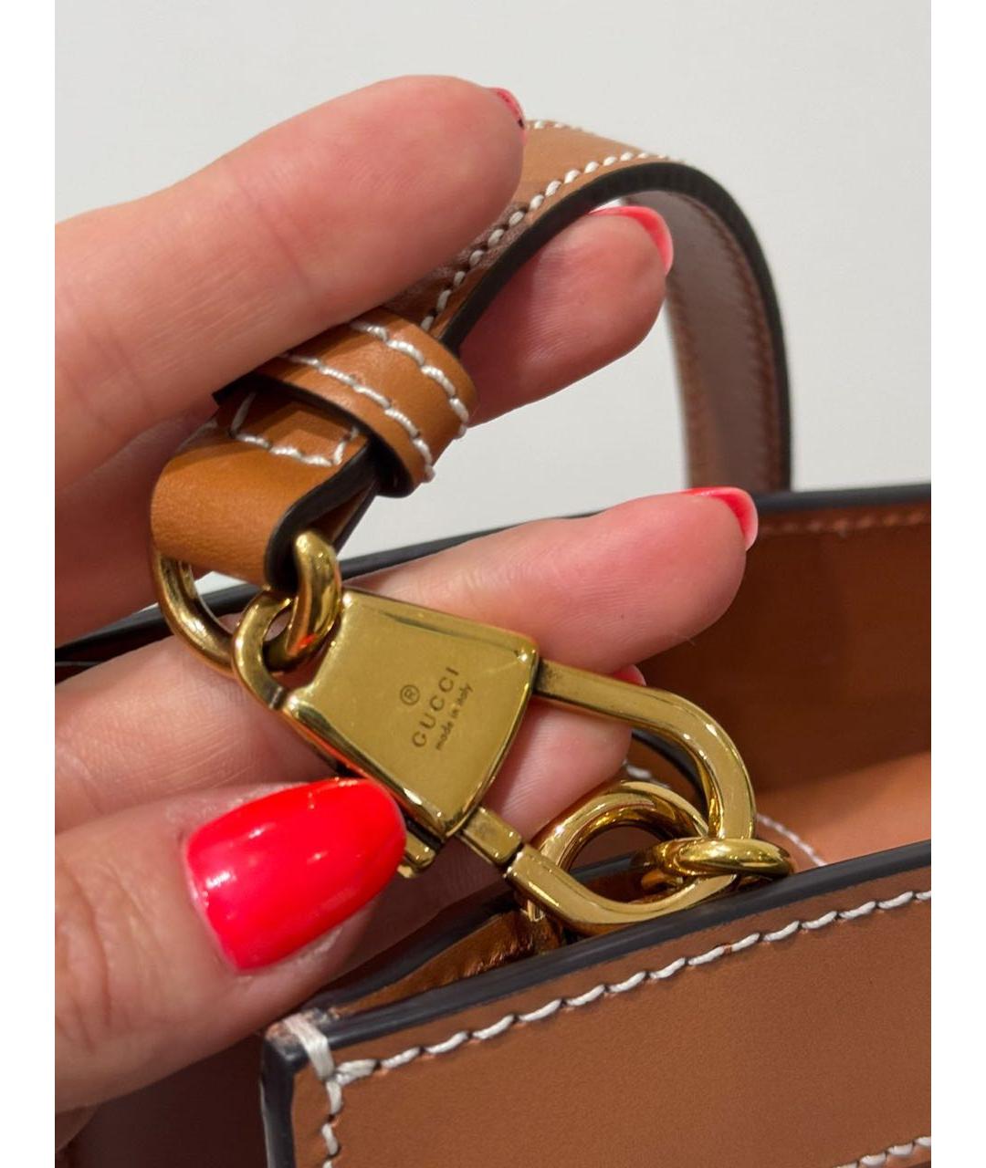 GUCCI Бежевая кожаная сумка с короткими ручками, фото 3