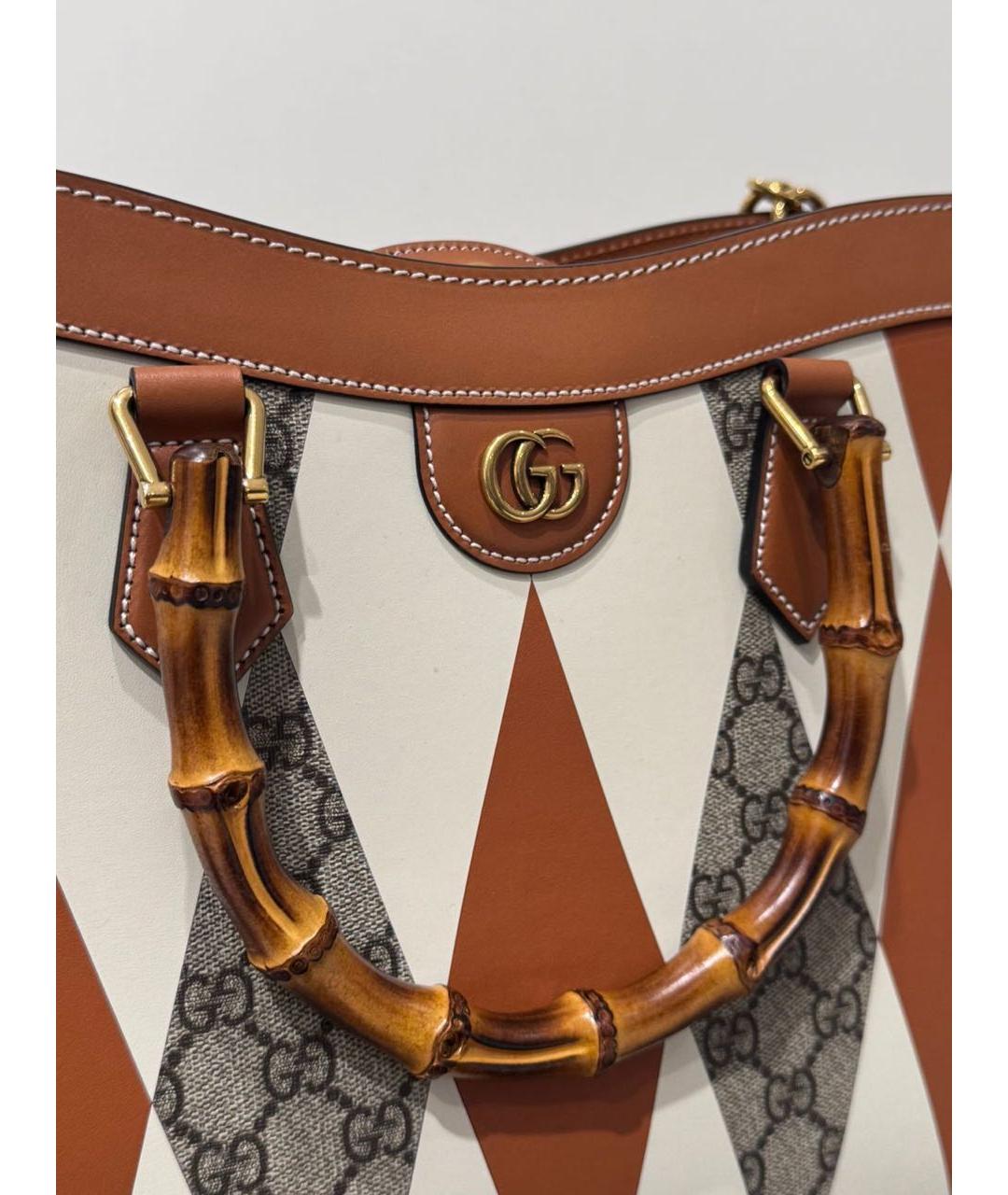 GUCCI Бежевая кожаная сумка с короткими ручками, фото 4