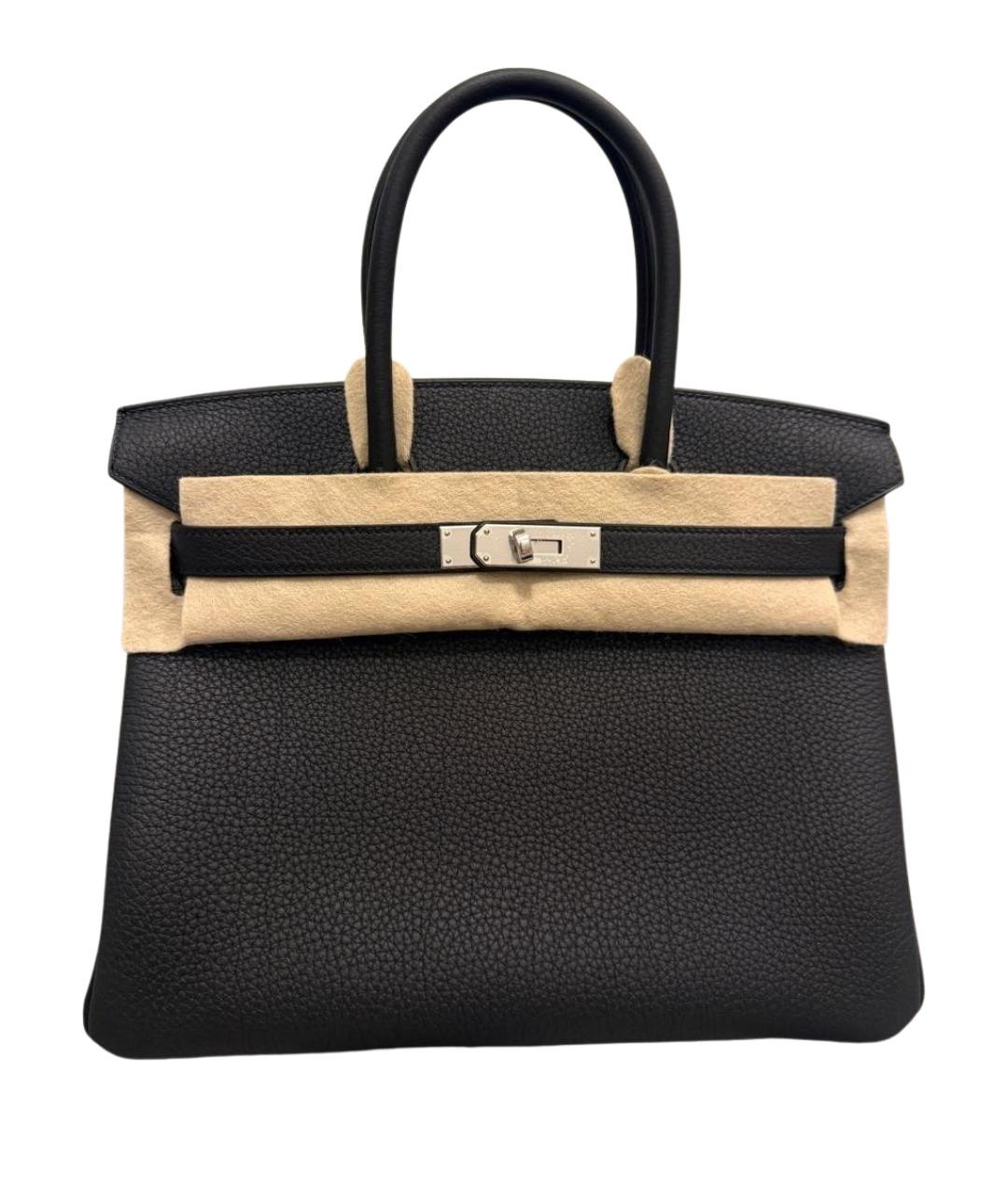 HERMES Черная кожаная сумка с короткими ручками, фото 1