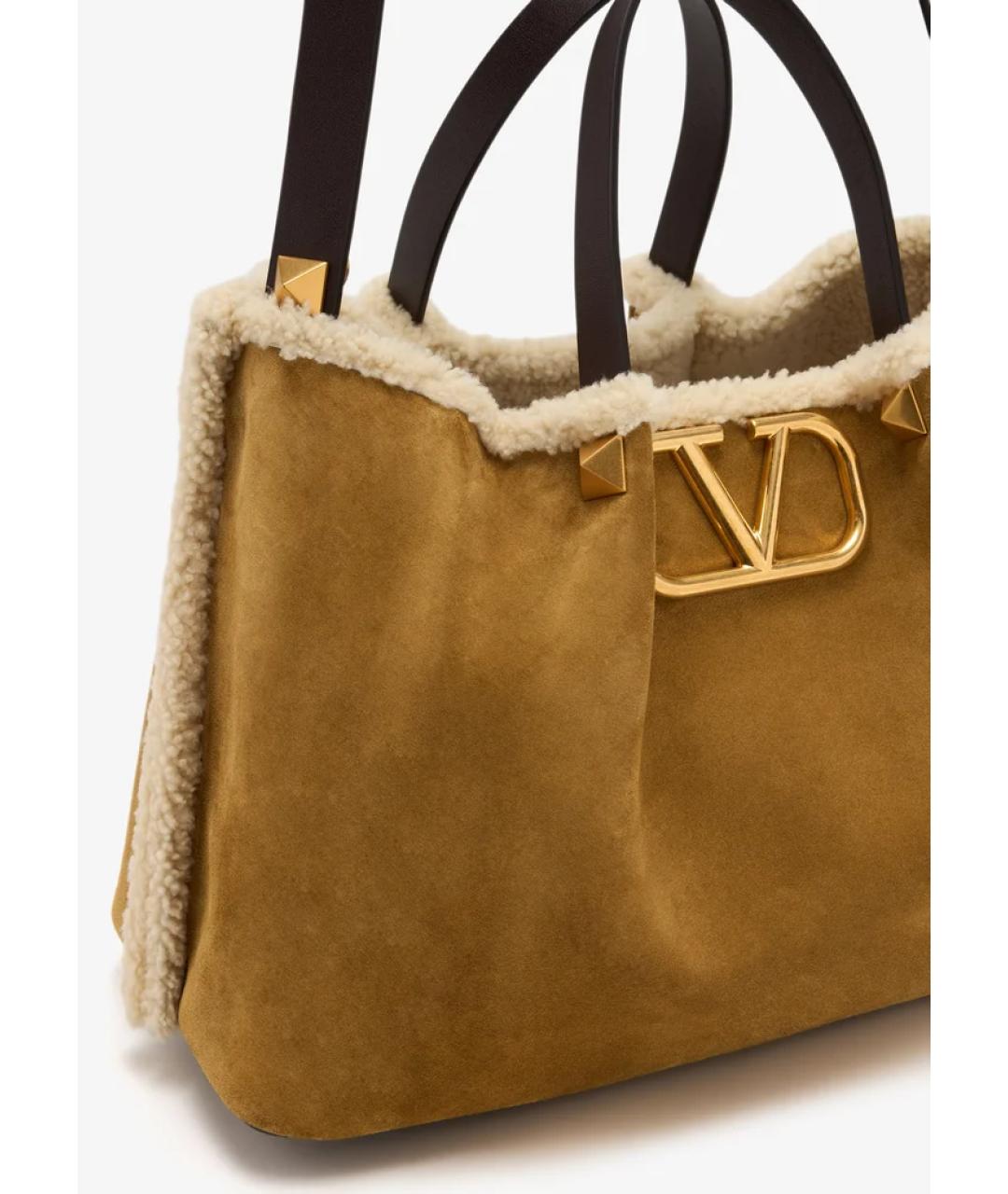 VALENTINO Бежевая замшевая сумка тоут, фото 3