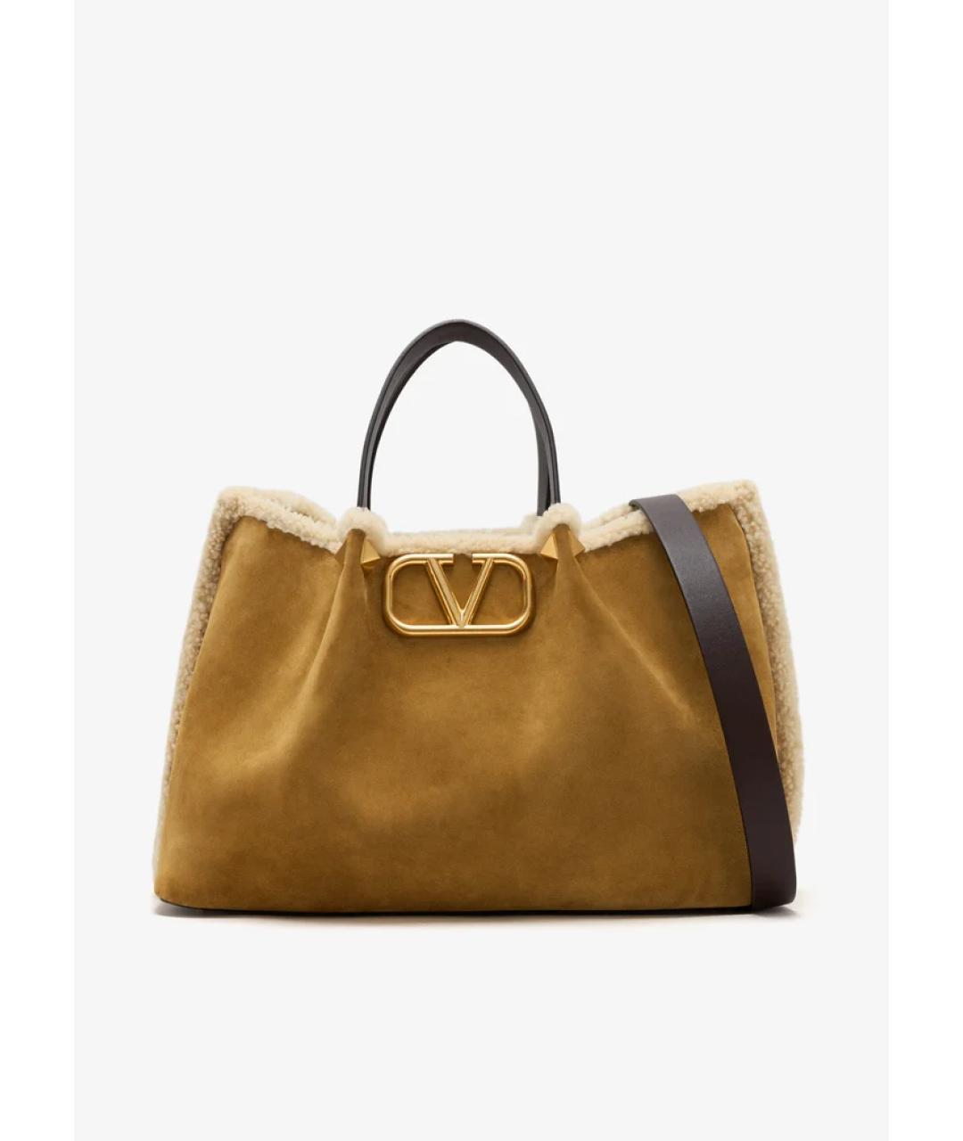 VALENTINO Бежевая замшевая сумка тоут, фото 4