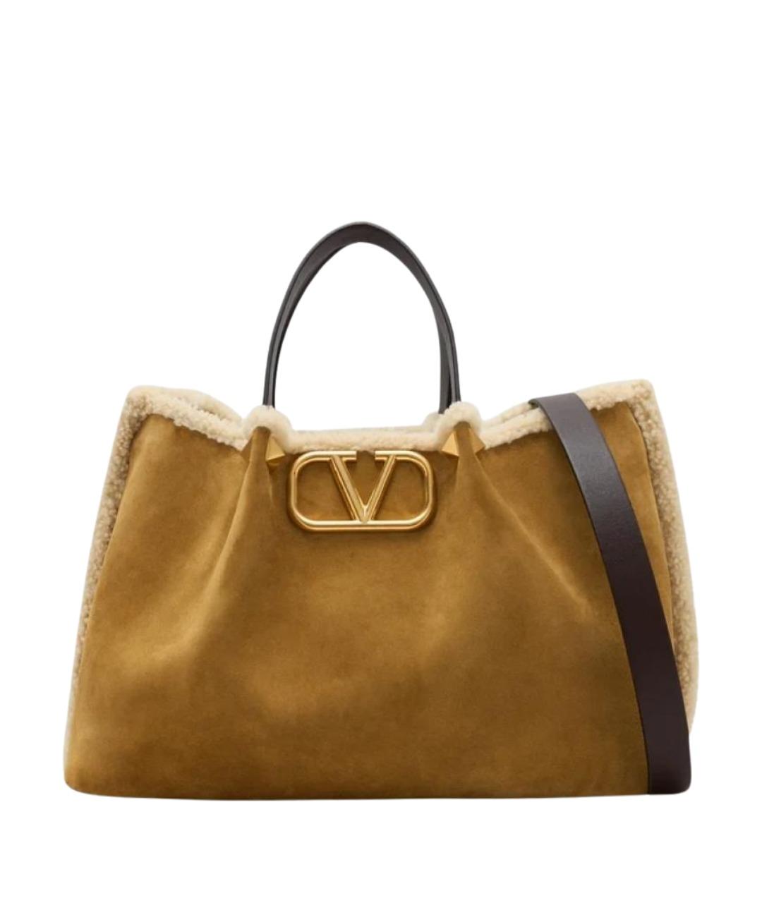 VALENTINO Бежевая замшевая сумка тоут, фото 1