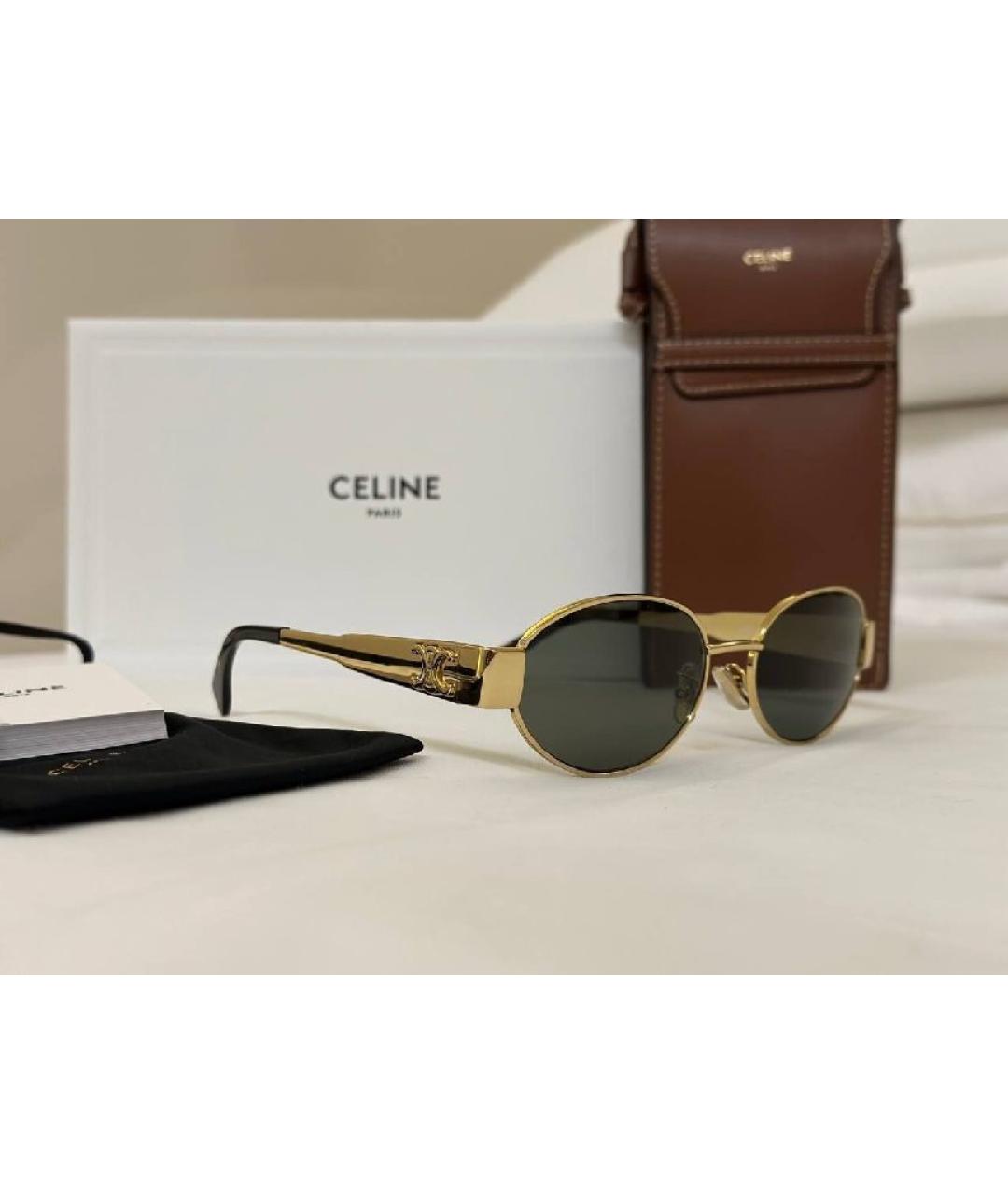 CELINE Золотые металлические солнцезащитные очки, фото 3