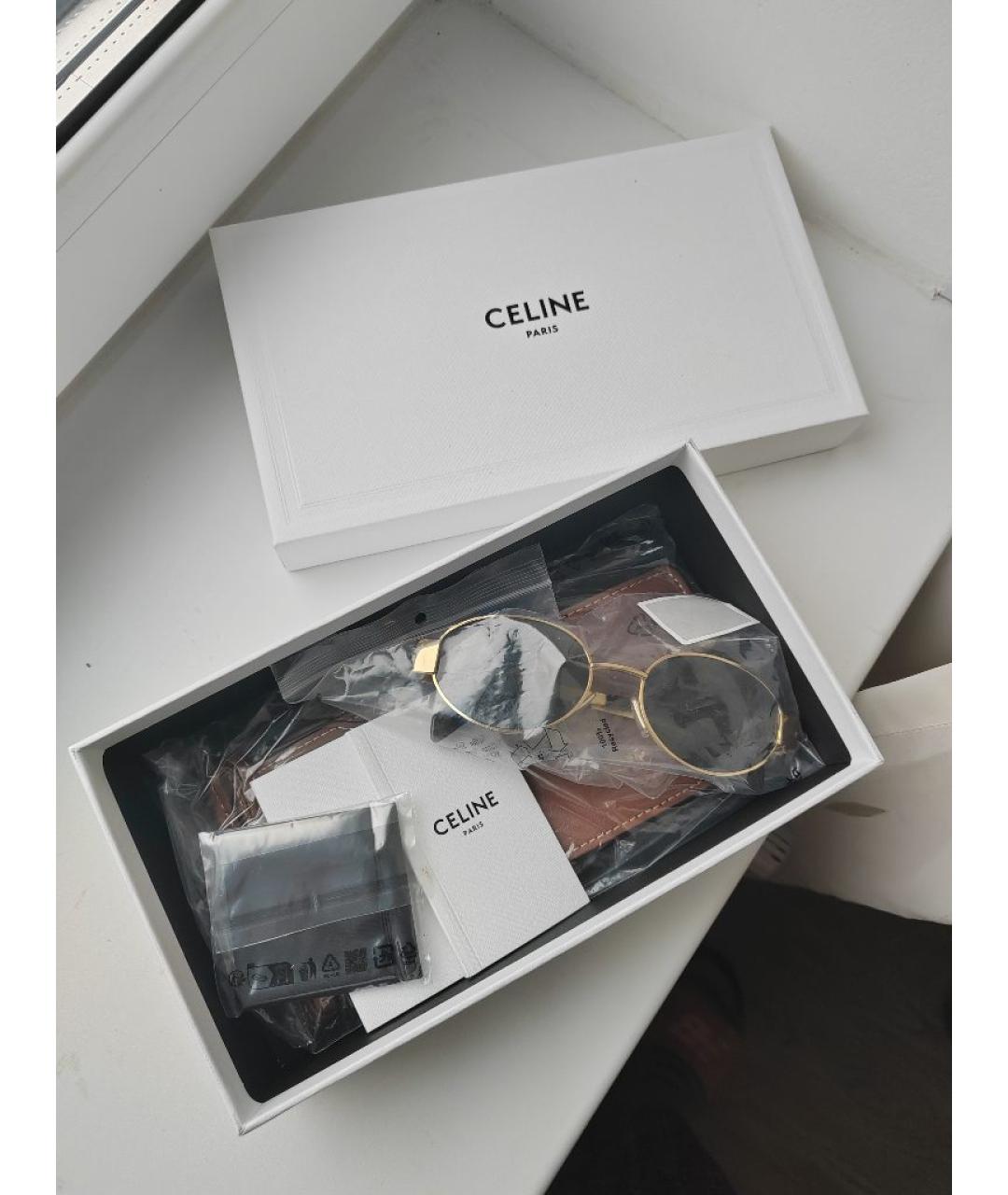 CELINE Золотые металлические солнцезащитные очки, фото 4