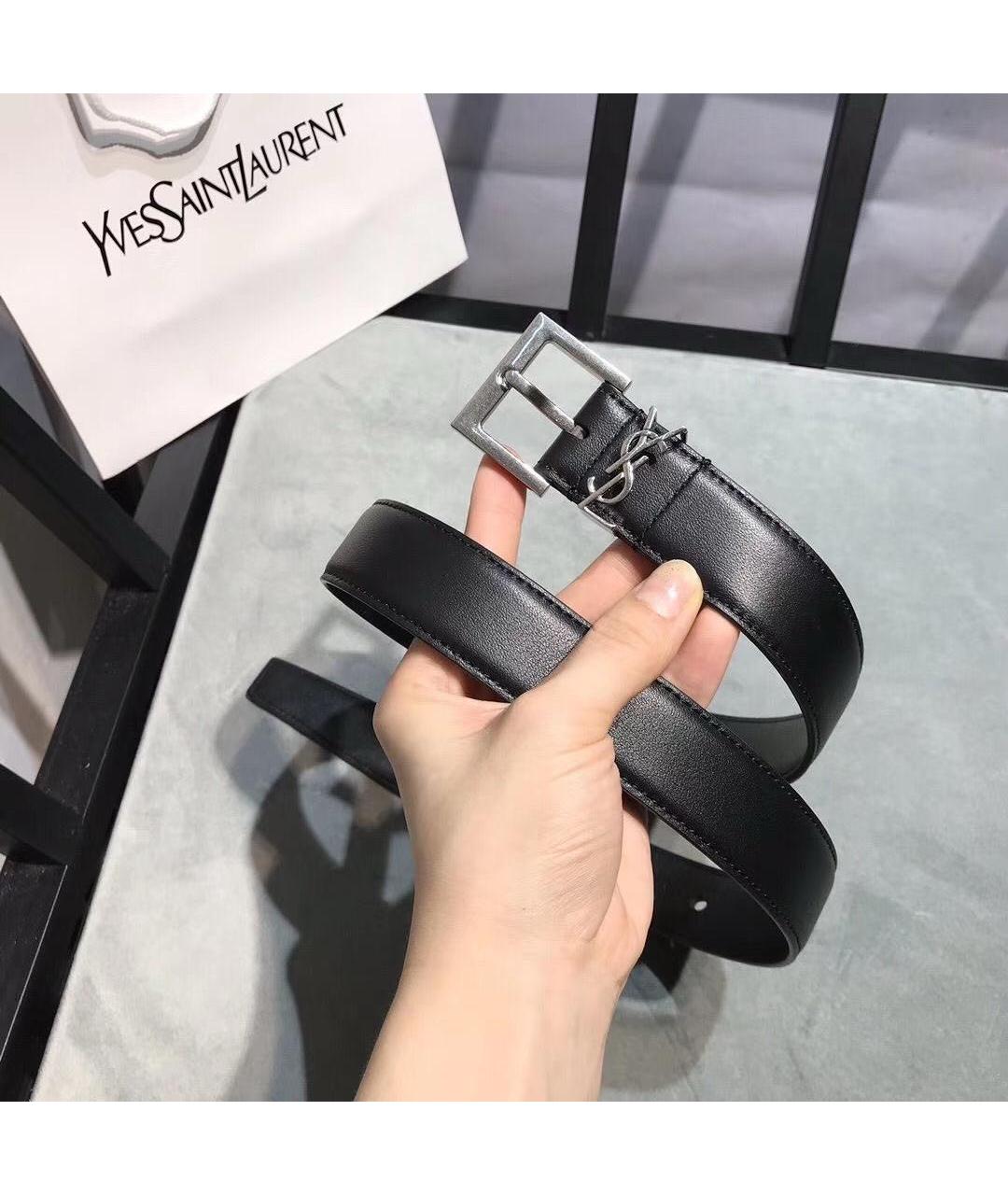 SAINT LAURENT Черный кожаный ремень, фото 3