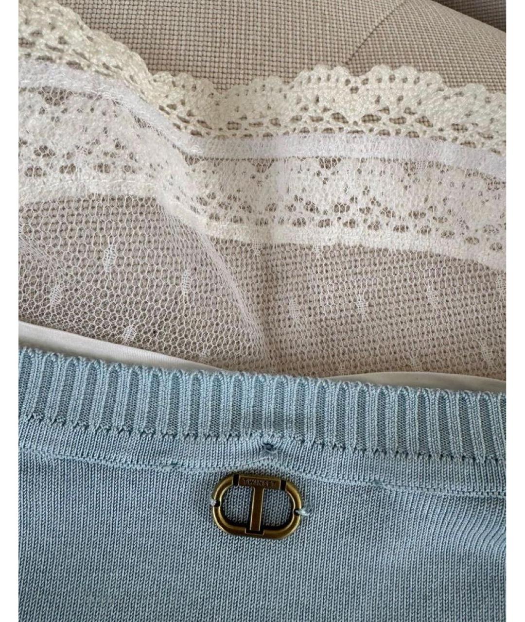 TWIN-SET Голубой вискозный кардиган, фото 4