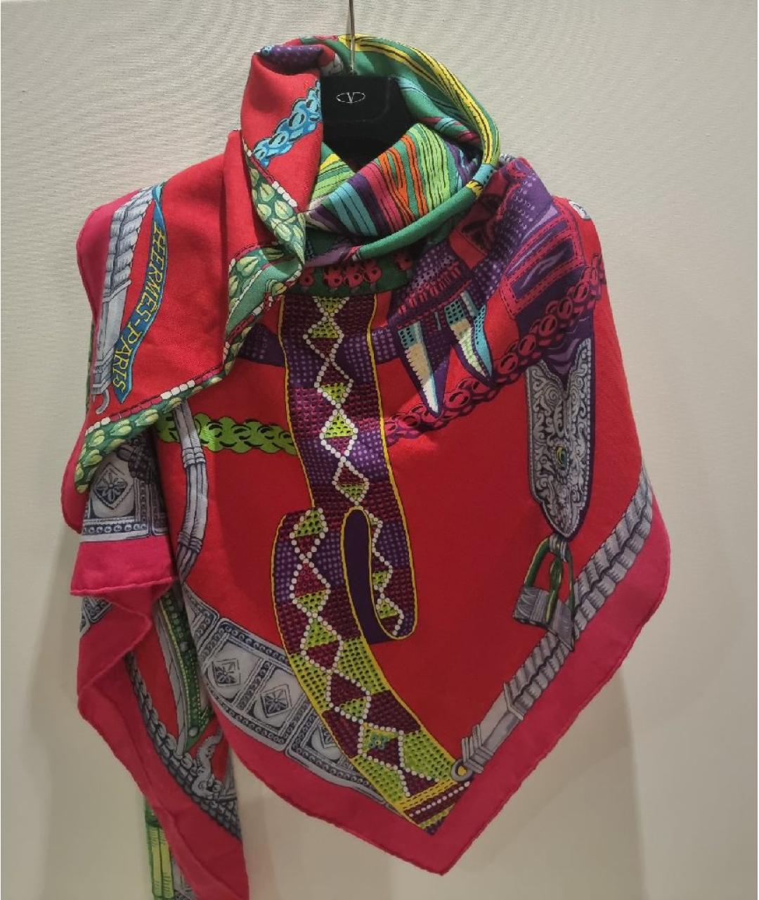 HERMES Красный кашемировый платок, фото 5